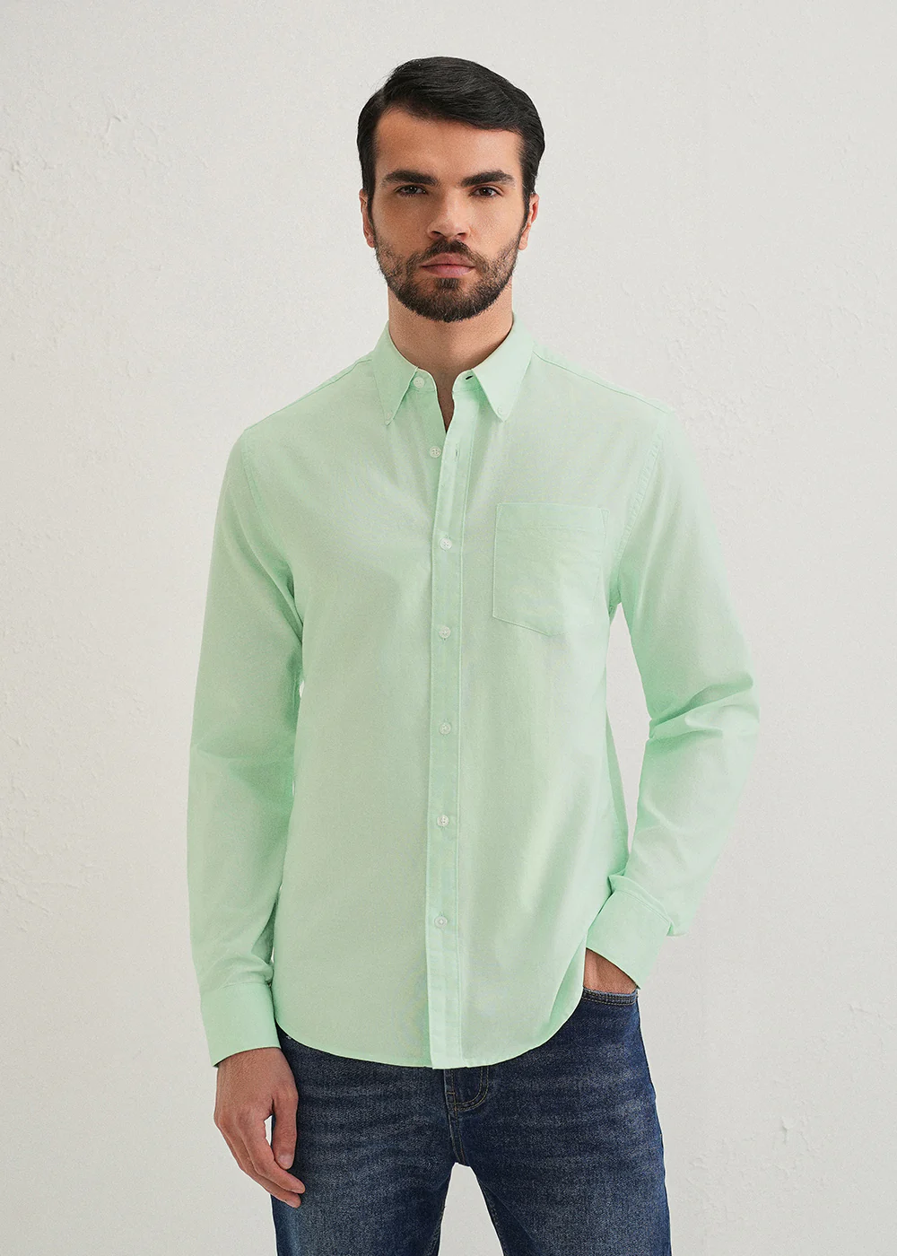 Mint Green Plain Cotton Oxford Shirt - Image 3