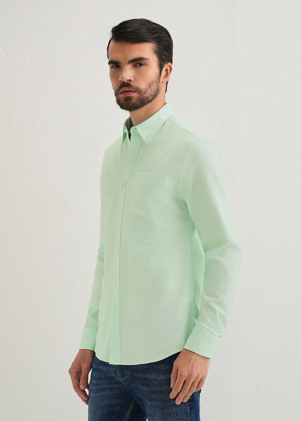 Mint Green Plain Cotton Oxford Shirt - Image 4