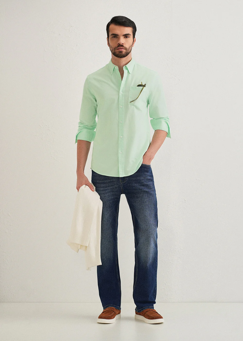 Mint Green Plain Cotton Oxford Shirt - Image 6