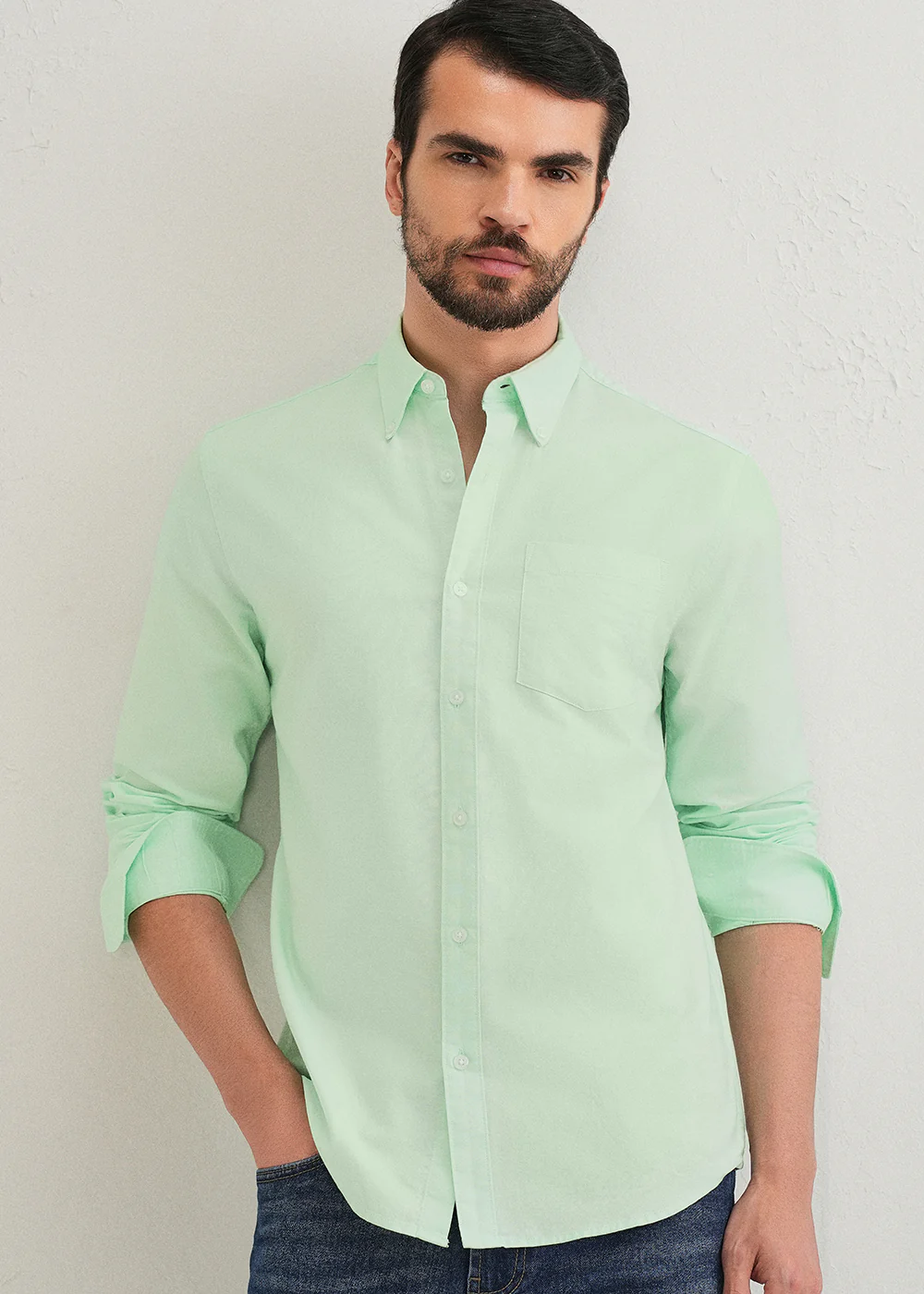 Mint Green Plain Cotton Oxford Shirt - Image 7