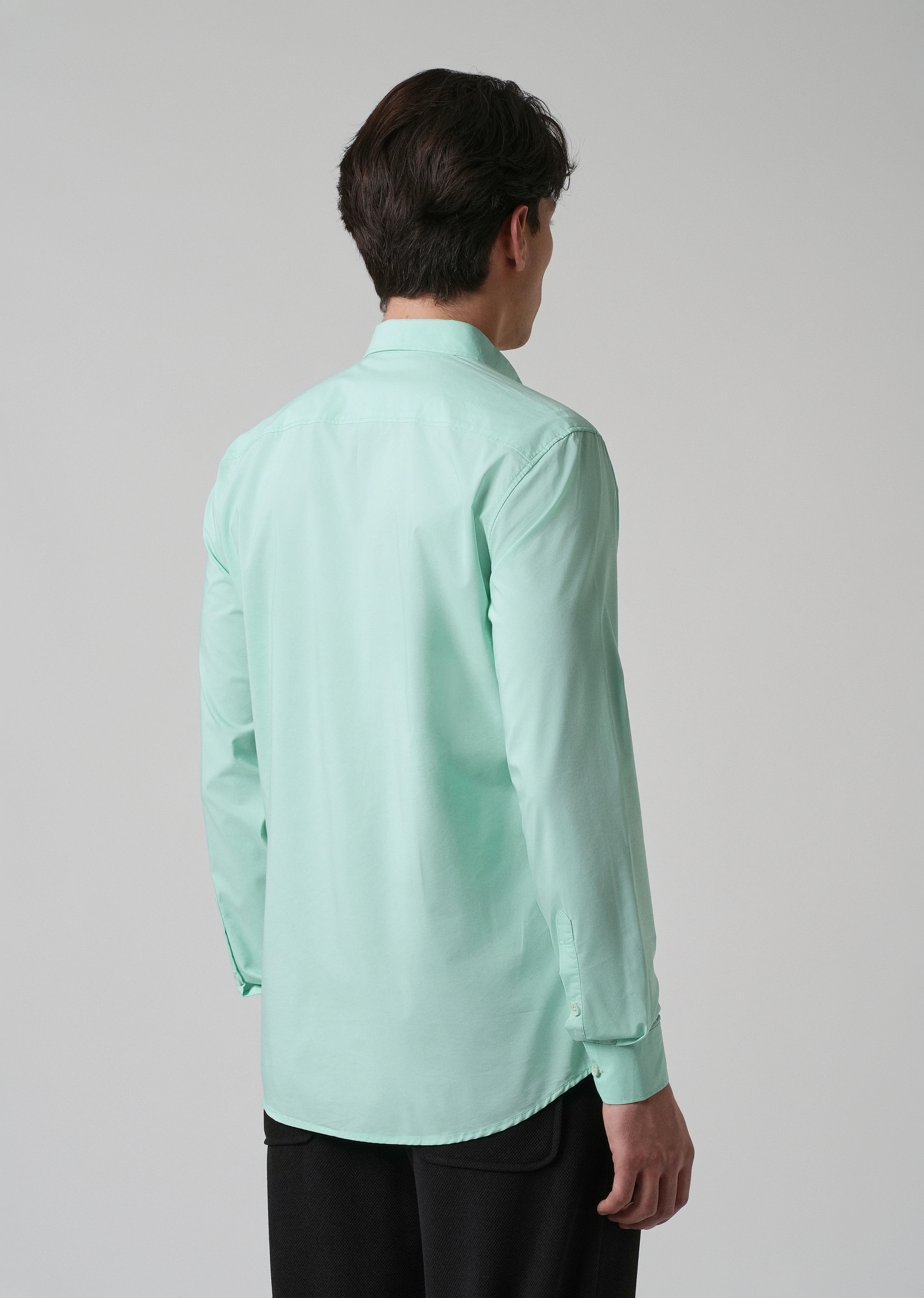 Mint Green Plain Blended Cotton Shirt - Image 2