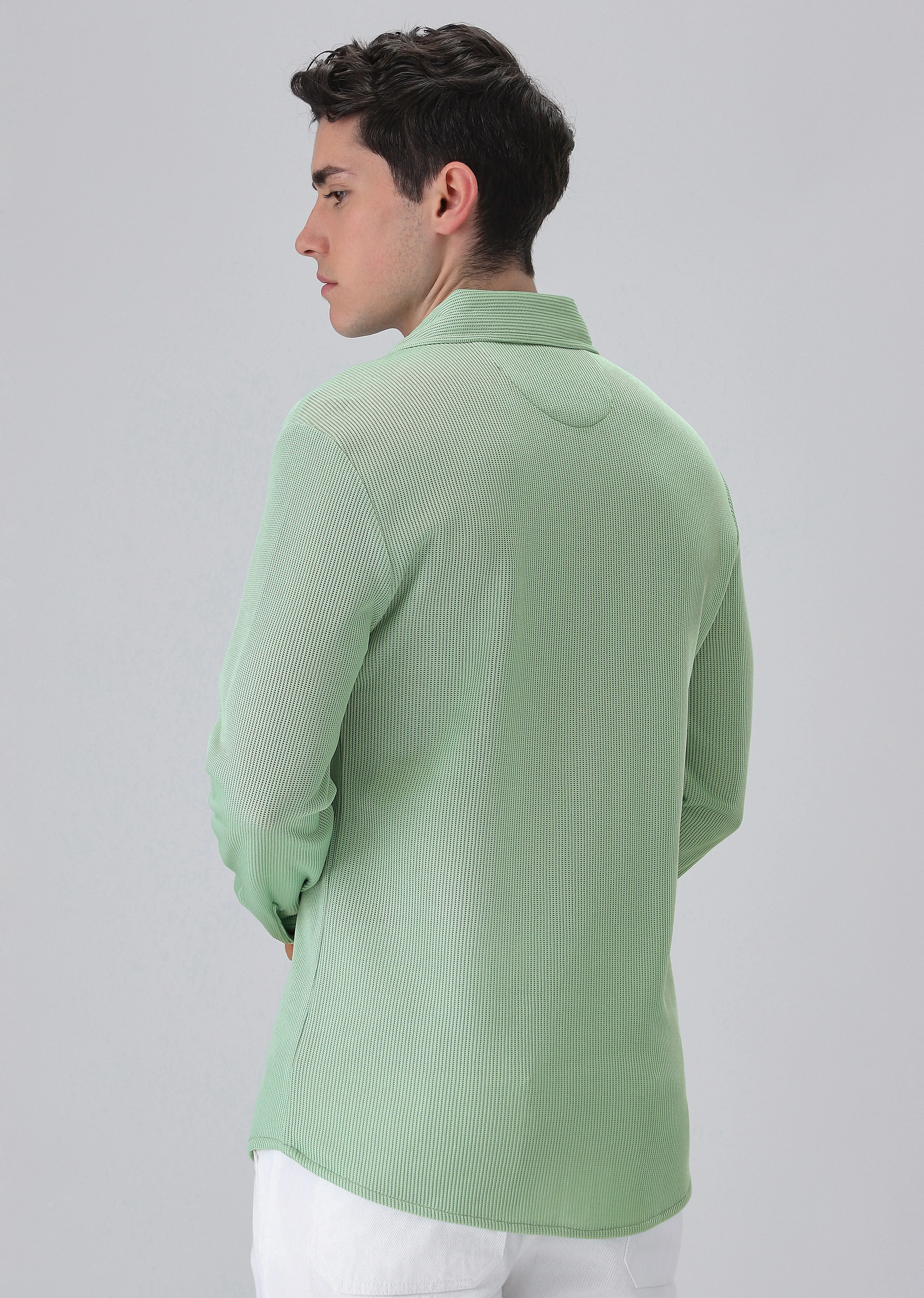 Mint Green Plain Knitted Shirt - Image 2