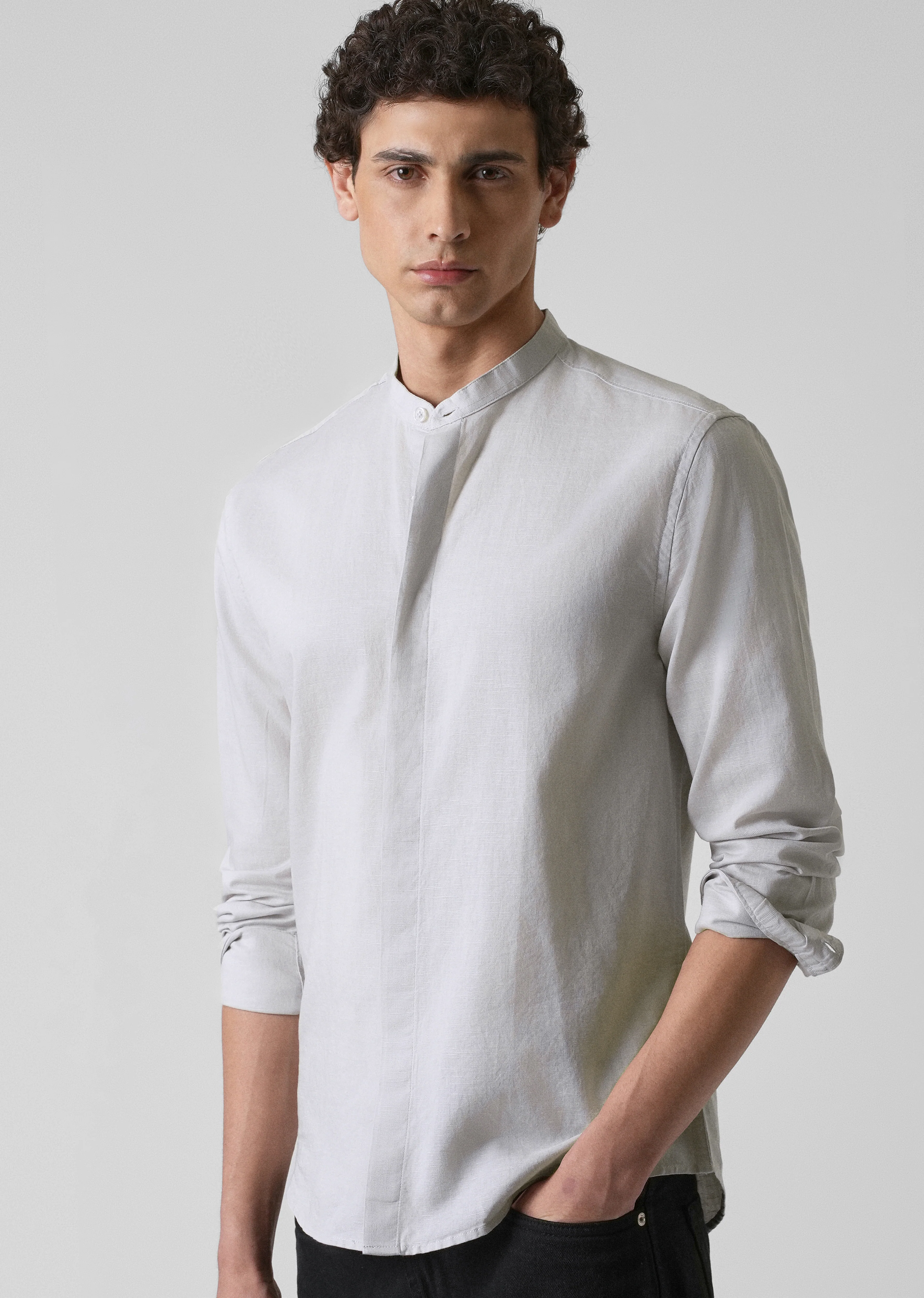 Mist Grey Cotton Linen Shirt - Image 7
