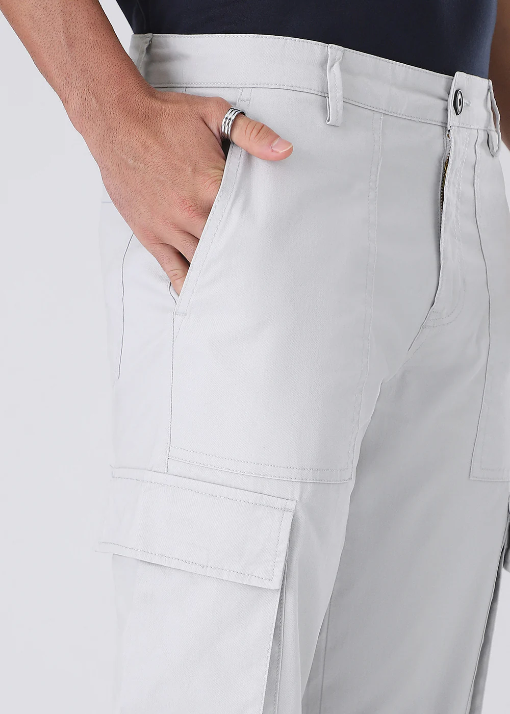 Misty Grey Zipper Cargo Pant - Image 2