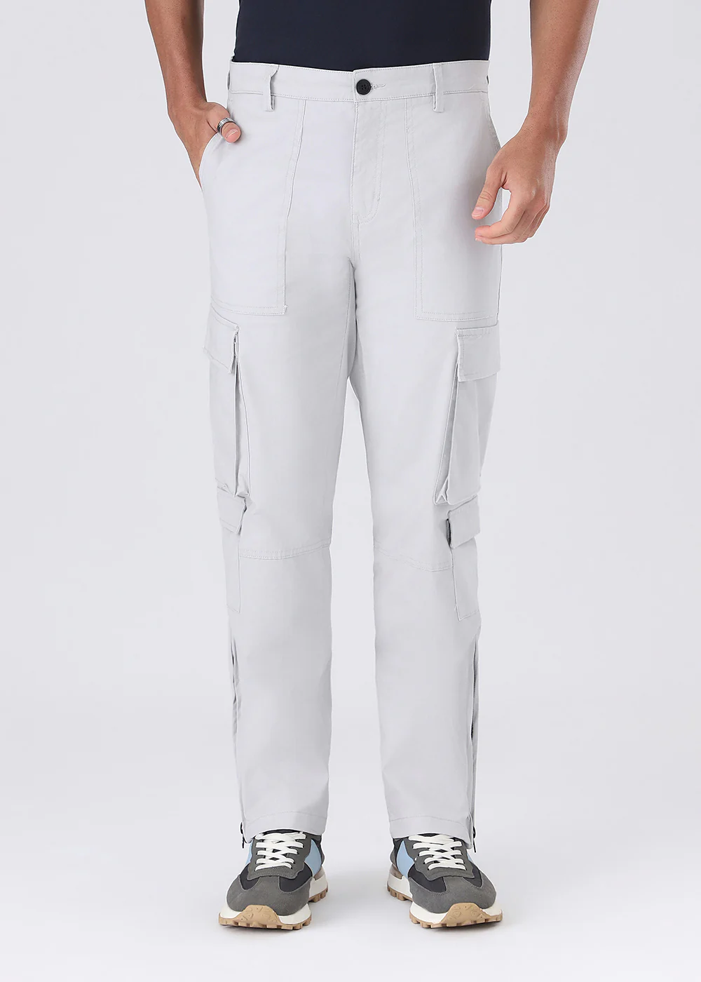 Misty Grey Zipper Cargo Pant - Image 3