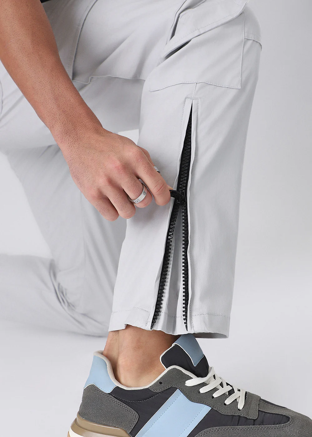 Misty Grey Zipper Cargo Pant - Image 5