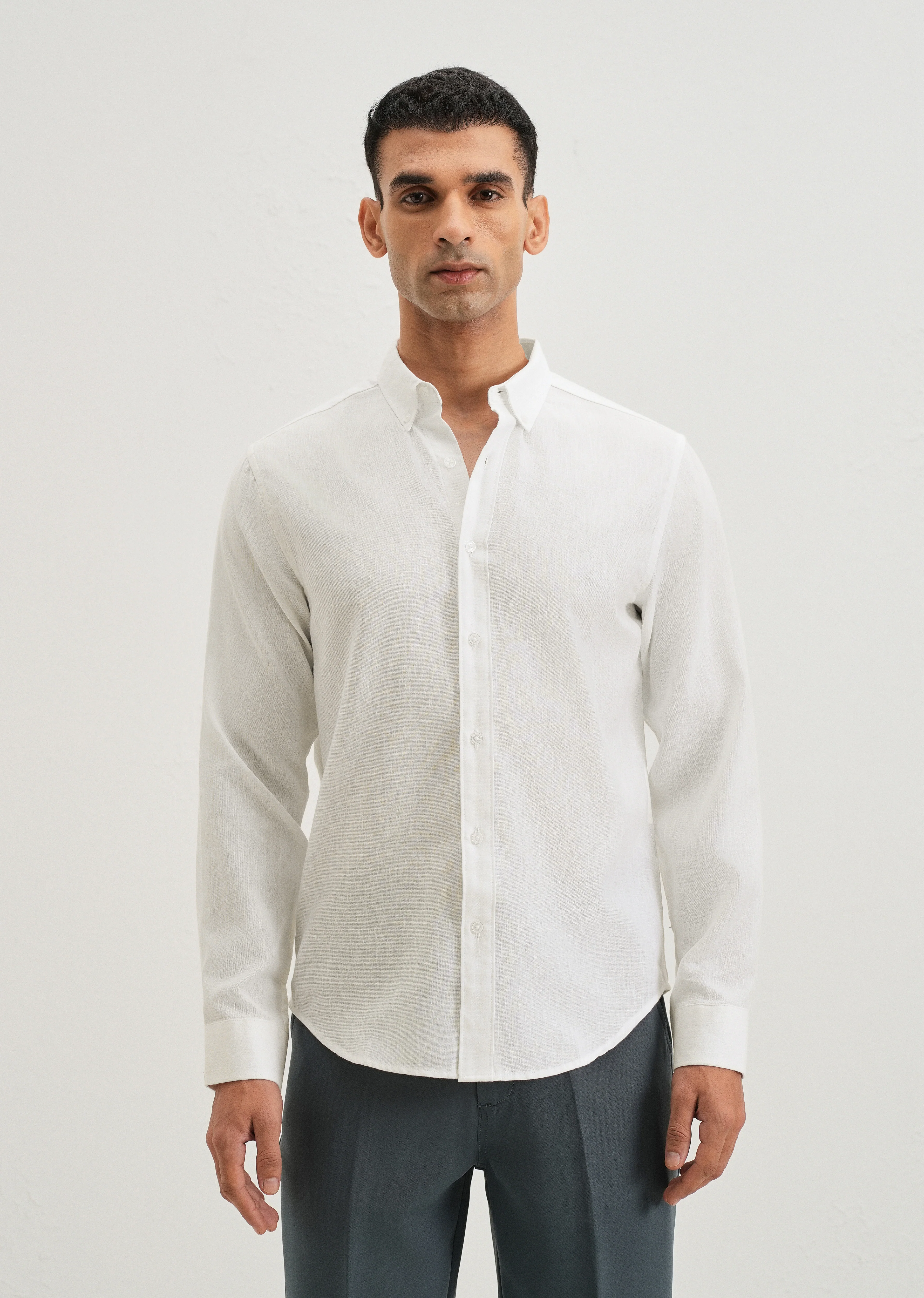 Misty White Blended Linen shirt - Image 3