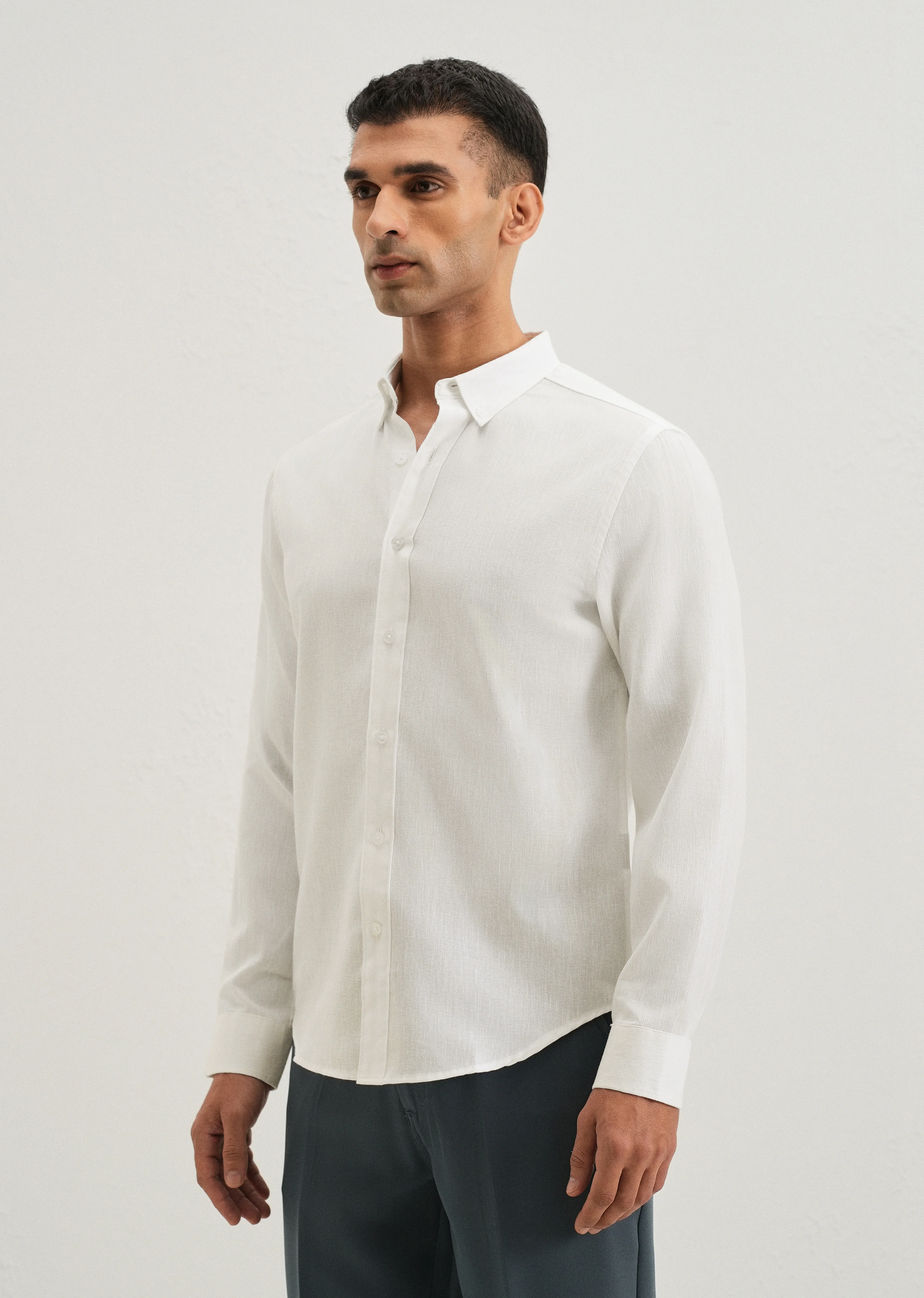 Misty White Blended Linen shirt - Image 4