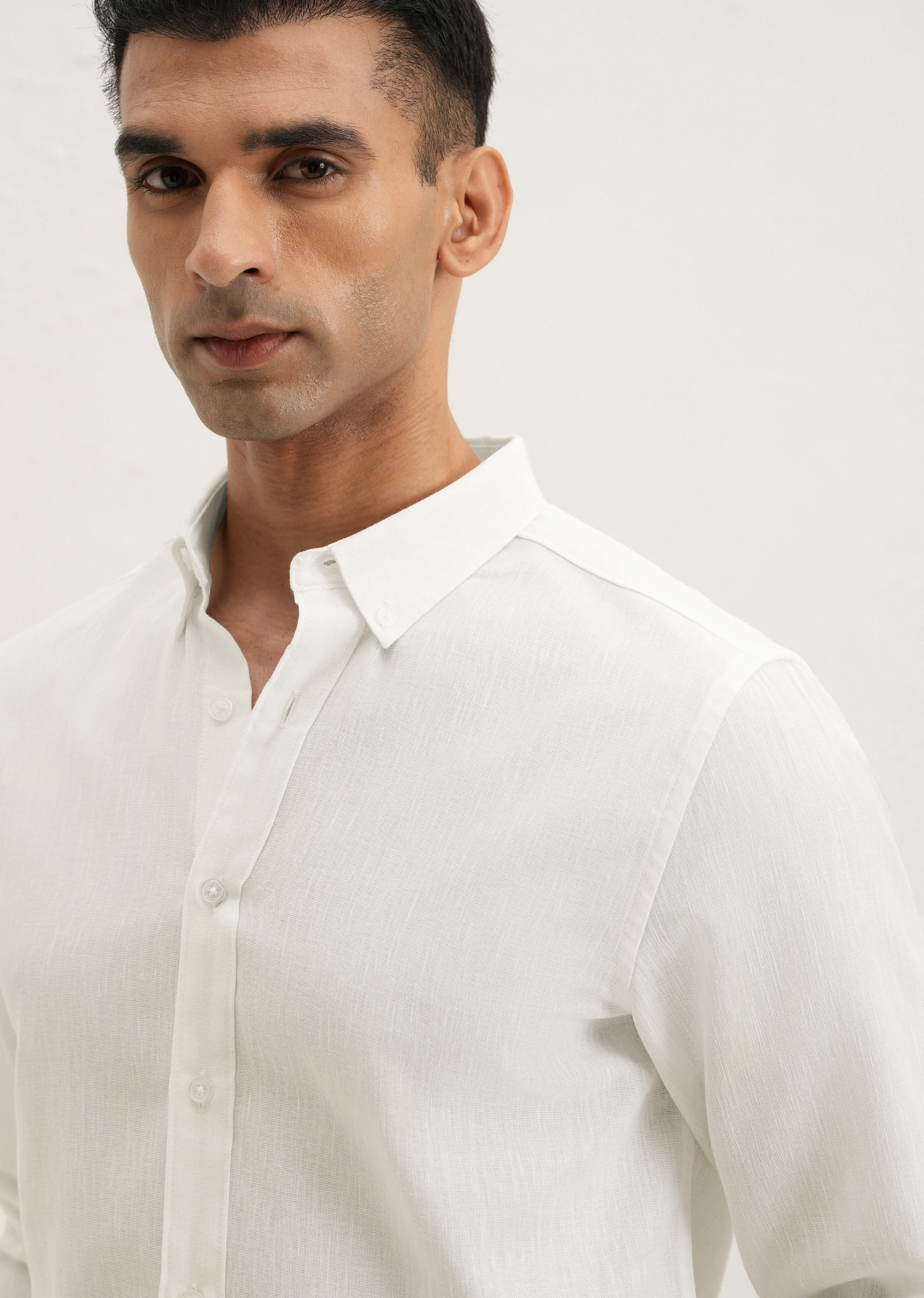 Misty White Blended Linen shirt - Image 5