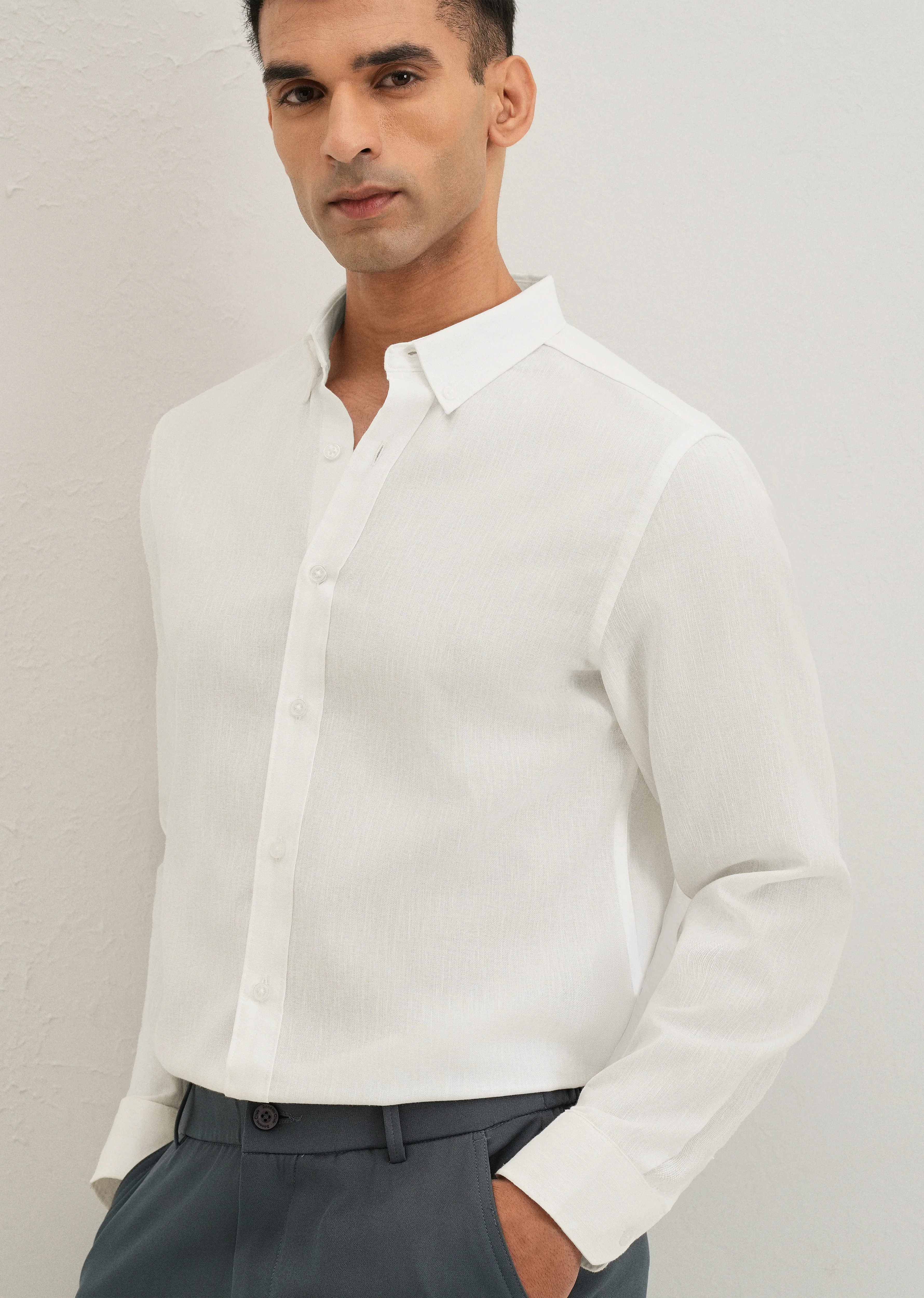 Misty White Blended Linen shirt - Image 7