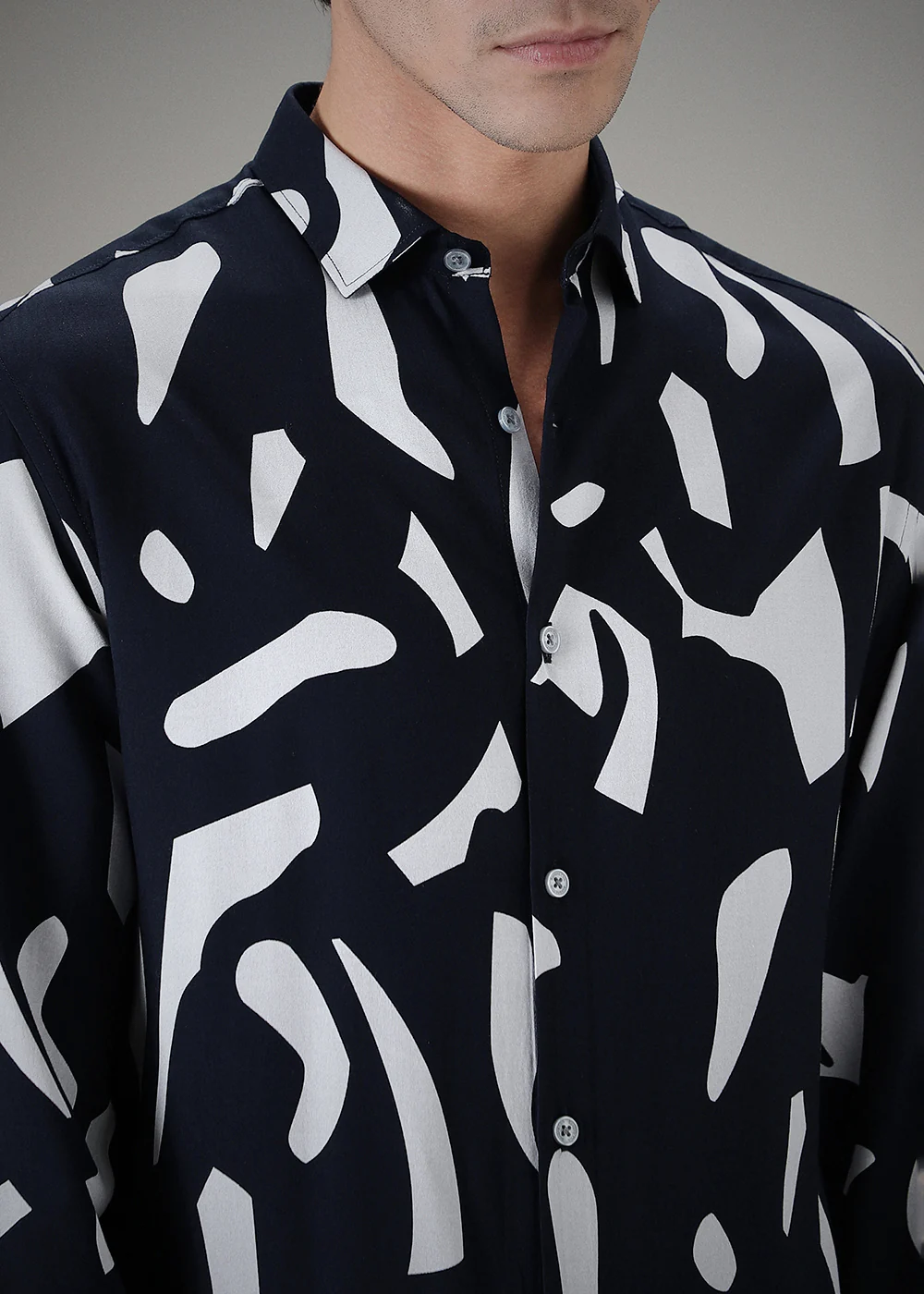 Monochrome Abstract Printed Shirt - Image 2