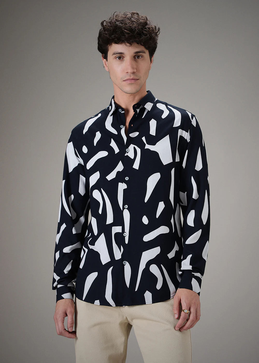 Monochrome Abstract Printed Shirt - Image 3