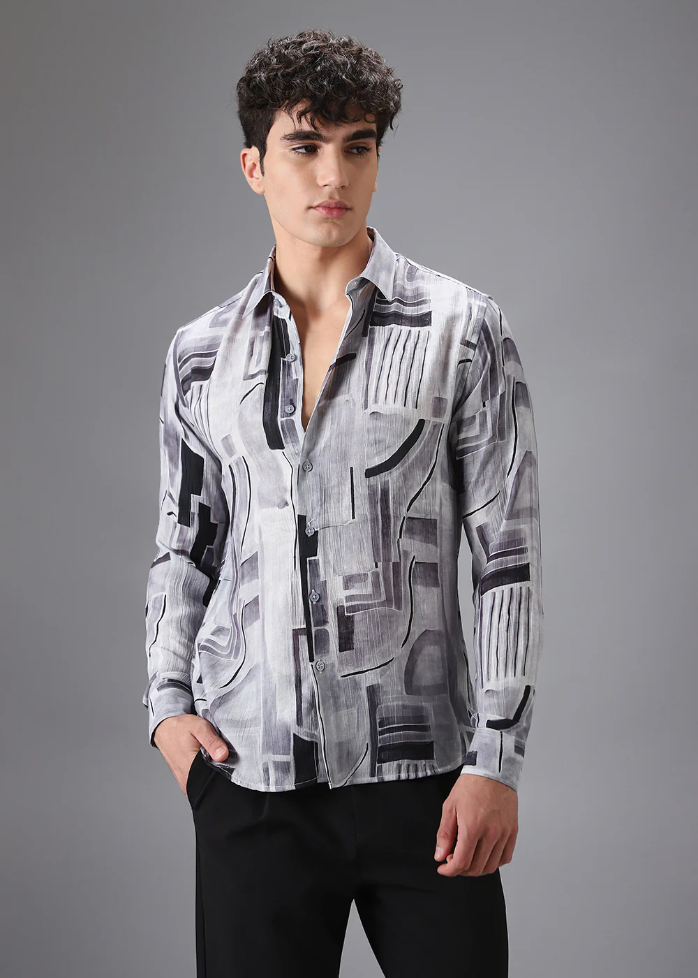 Monochrome Crushed Printed Shirt - Image 3