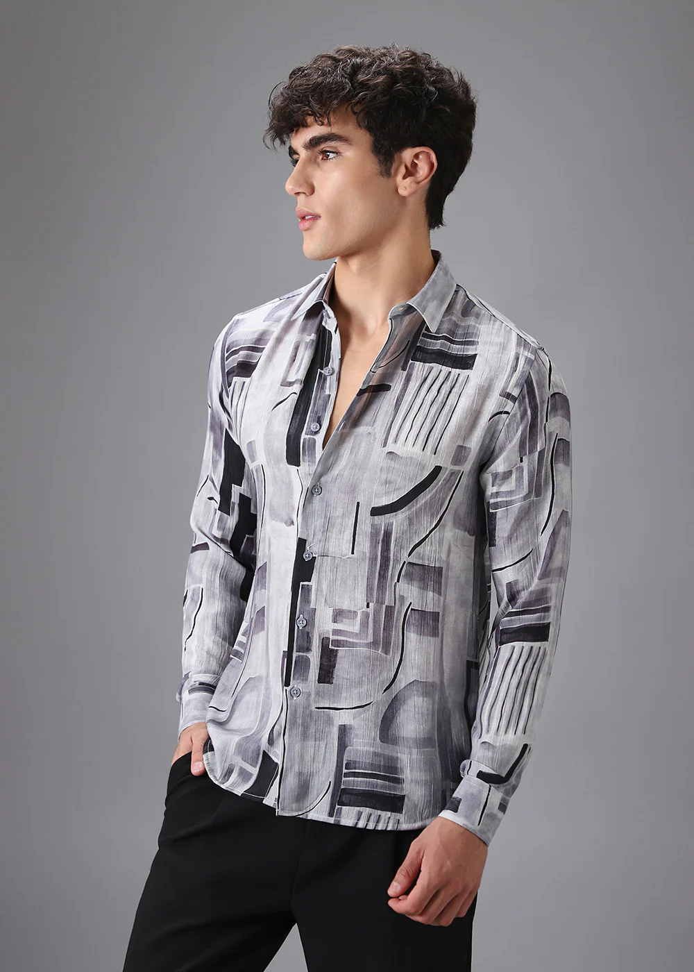 Monochrome Crushed Printed Shirt - Image 5