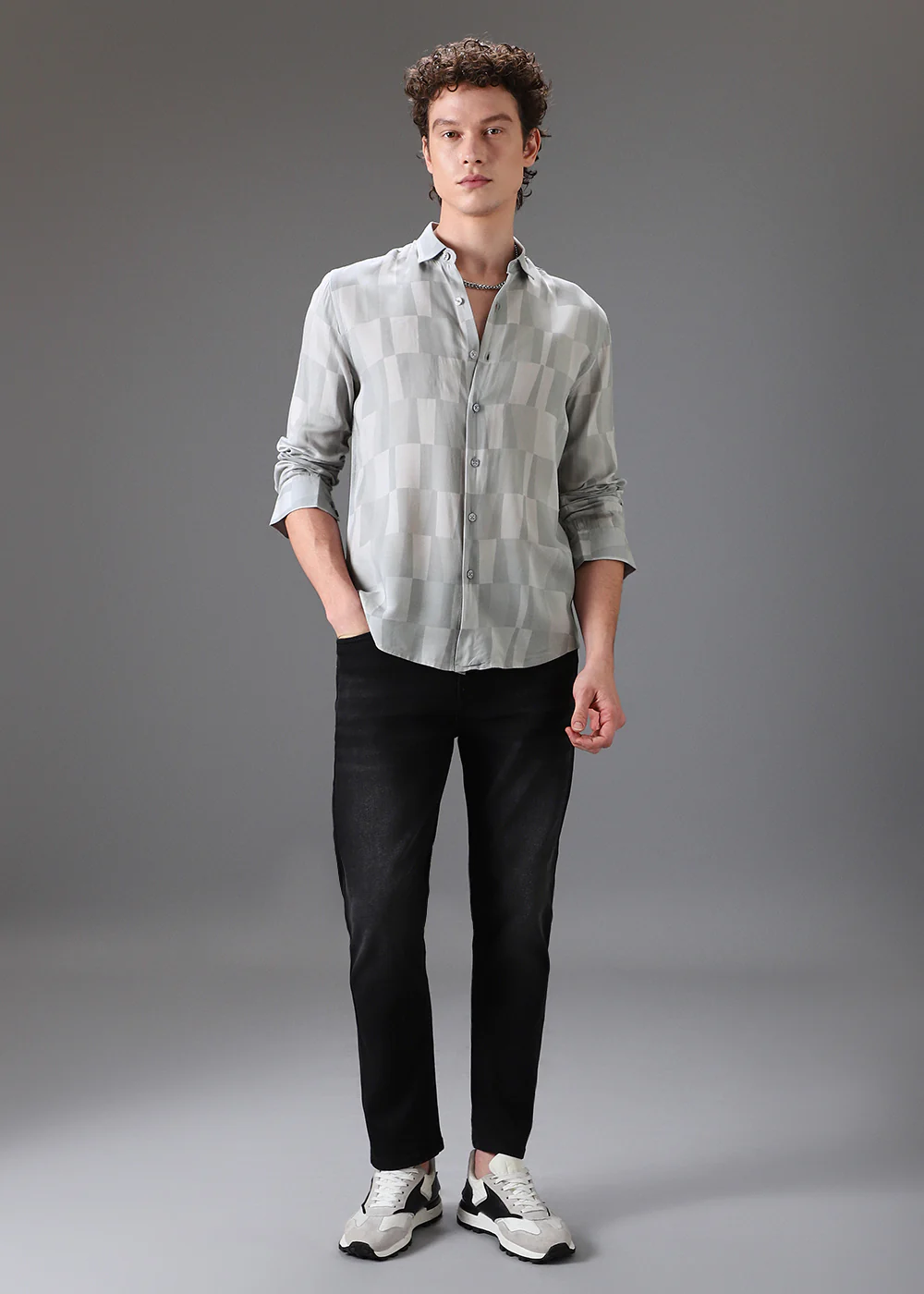 Monochrome Grey Printed Shirt - Image 6