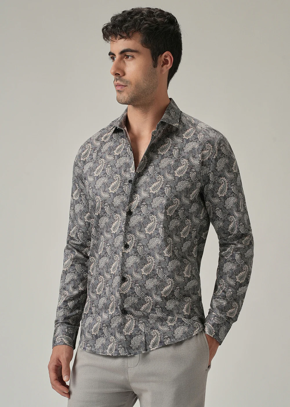 Monochrome Paisley Print Shirt - Image 3