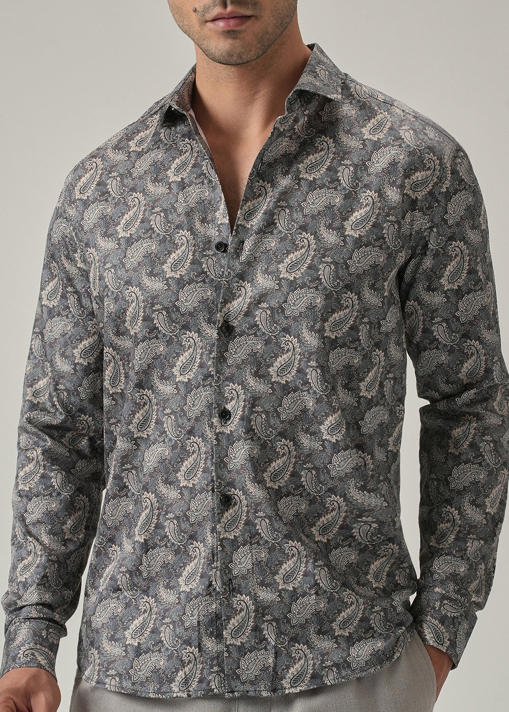Monochrome Paisley Print Shirt - Image 7