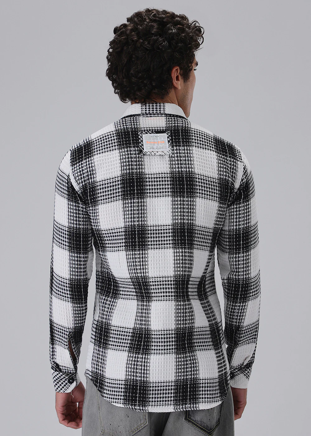 Monochrome Waffle Plaid Check Shirt - Image 4