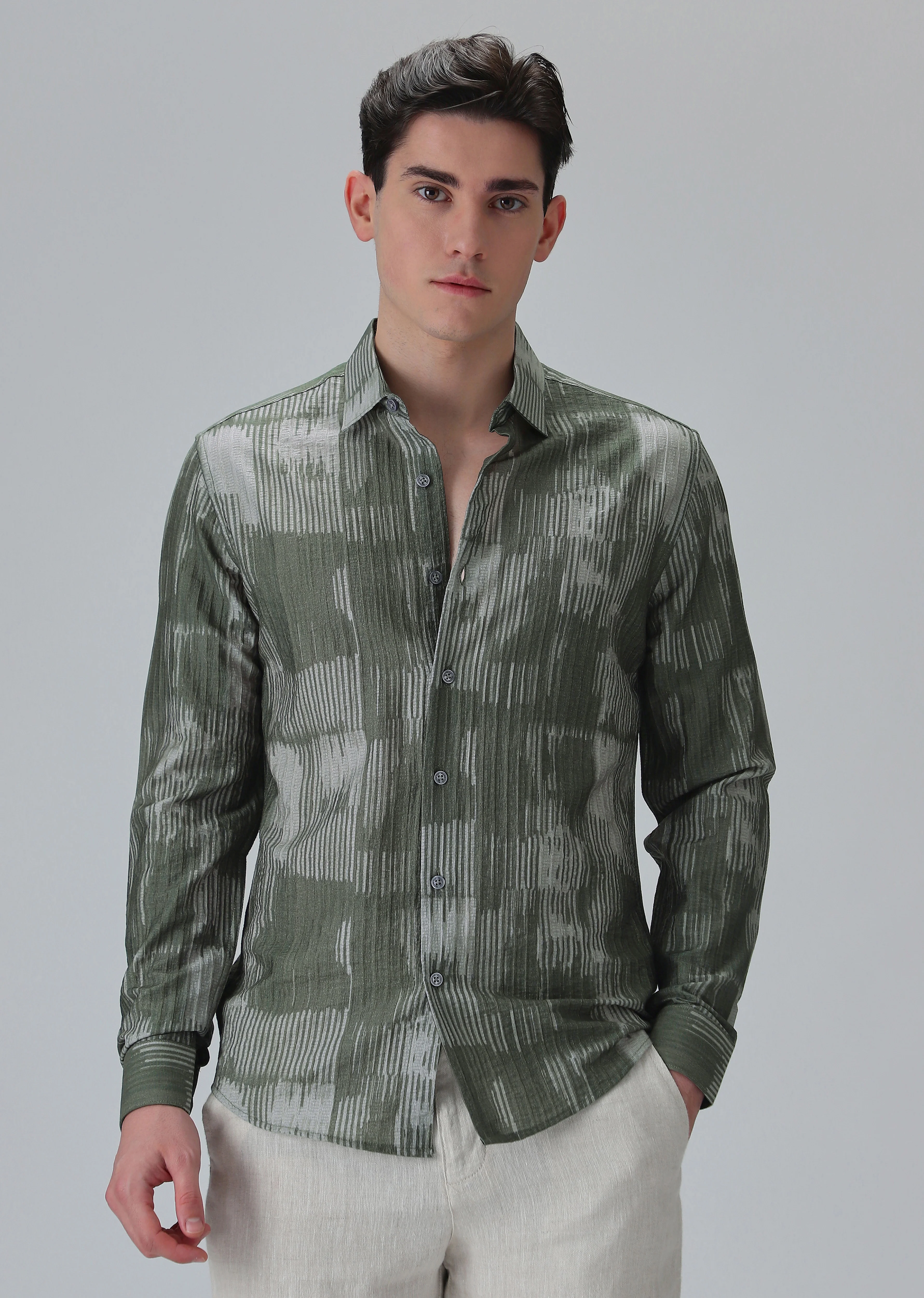 Monoline Green Printed Shirt - Image 3
