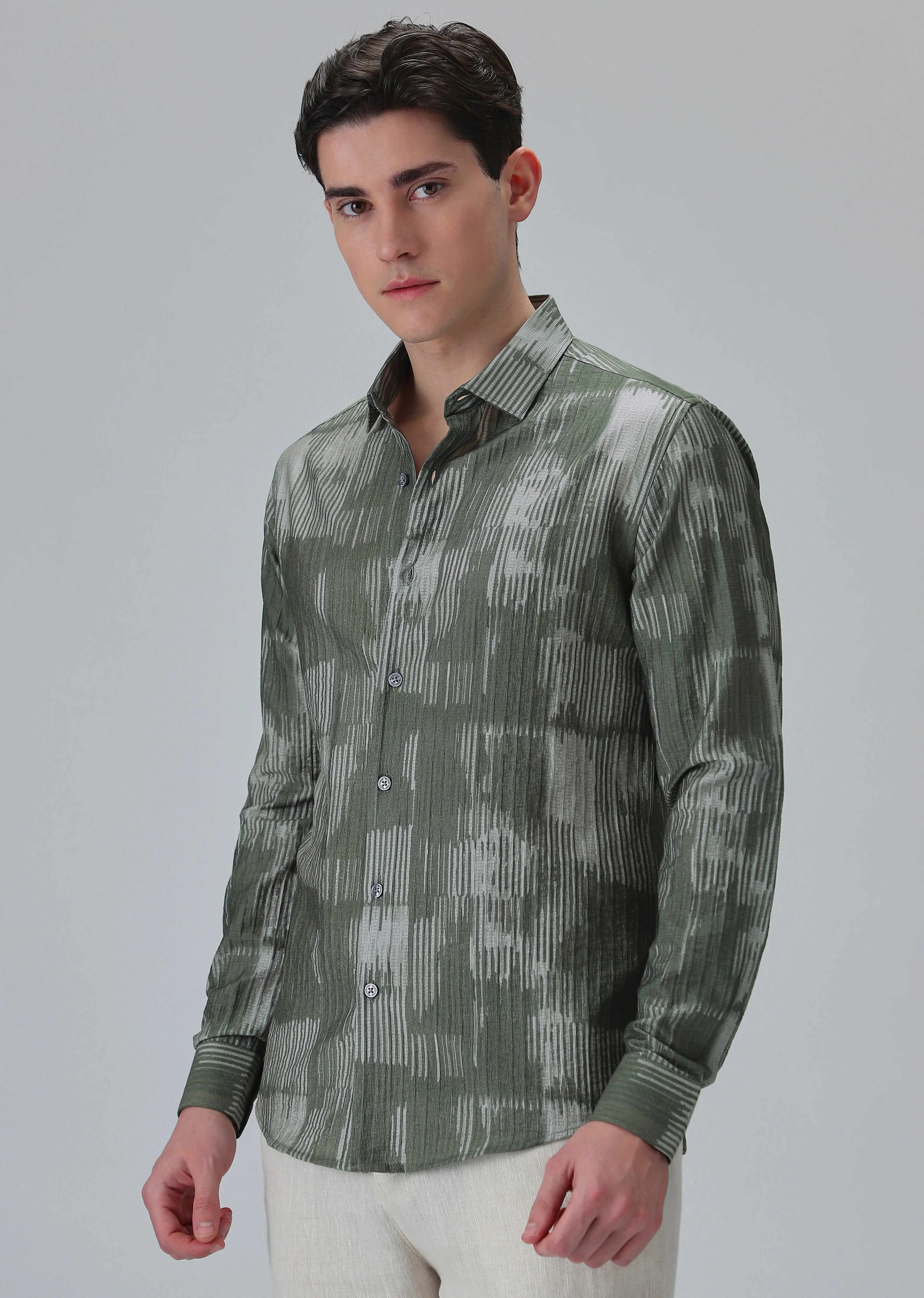 Monoline Green Printed Shirt - Image 4