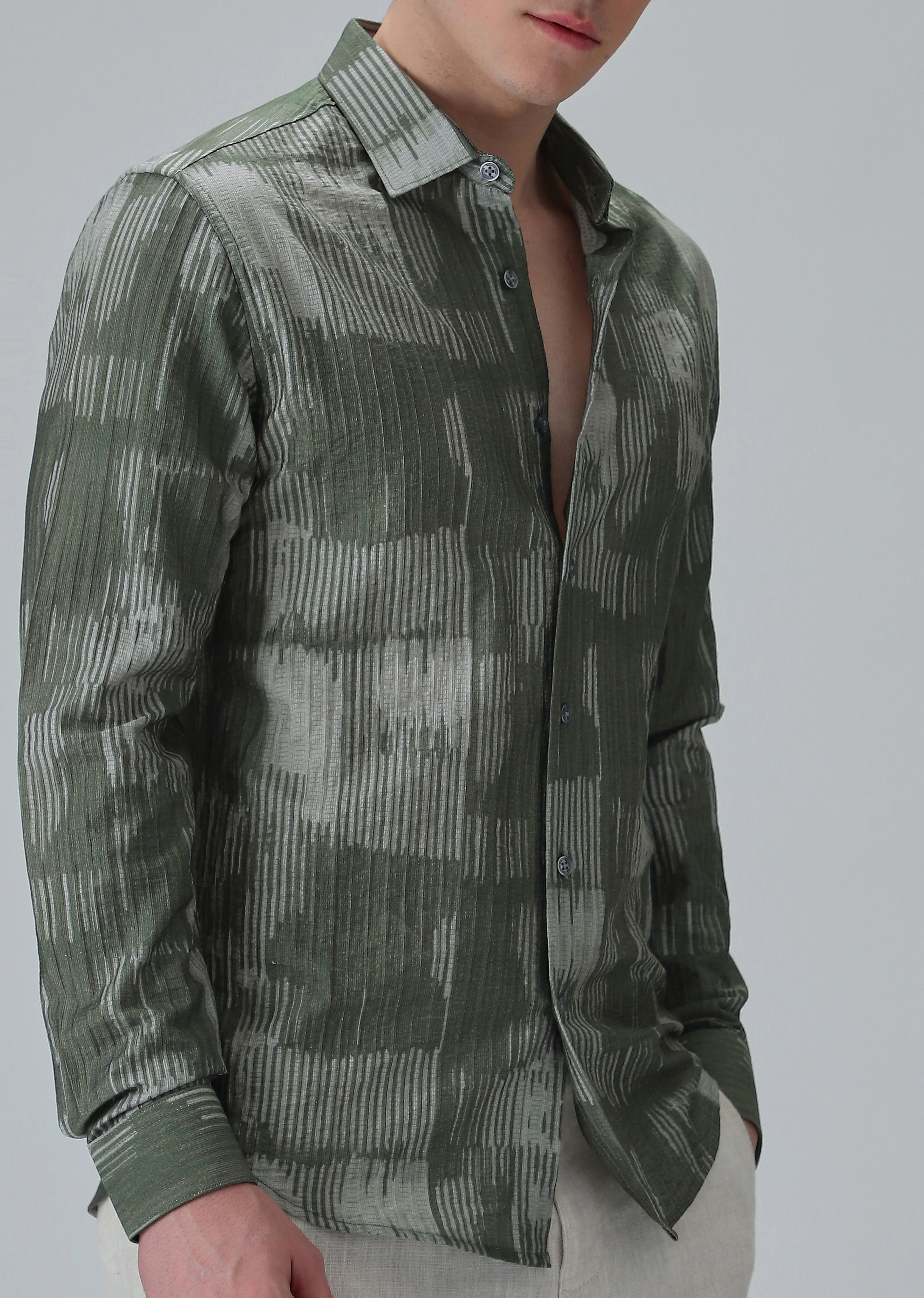 Monoline Green Printed Shirt - Image 7