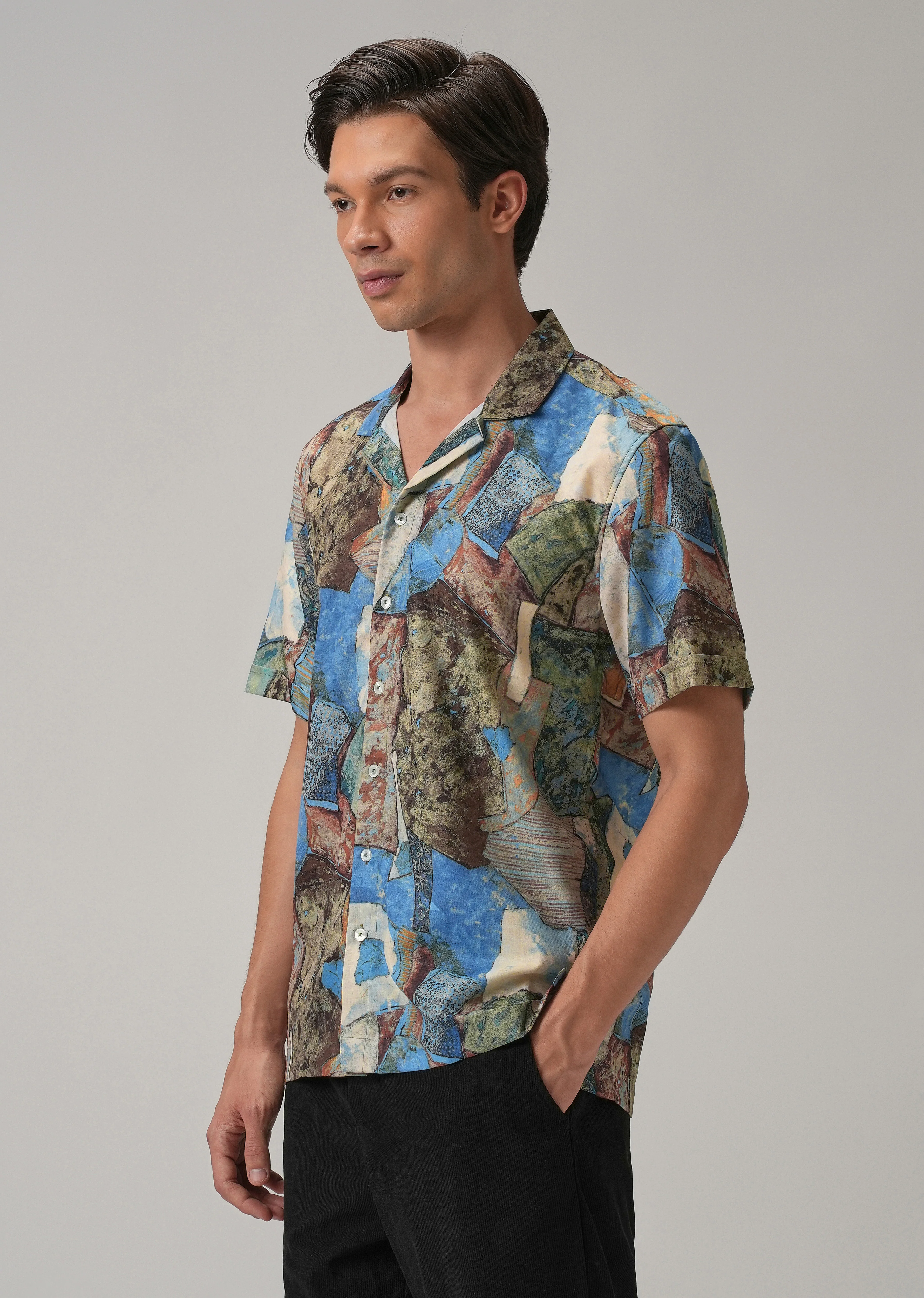 Mosaic Blue Half Sleeve Shirt - Image 3