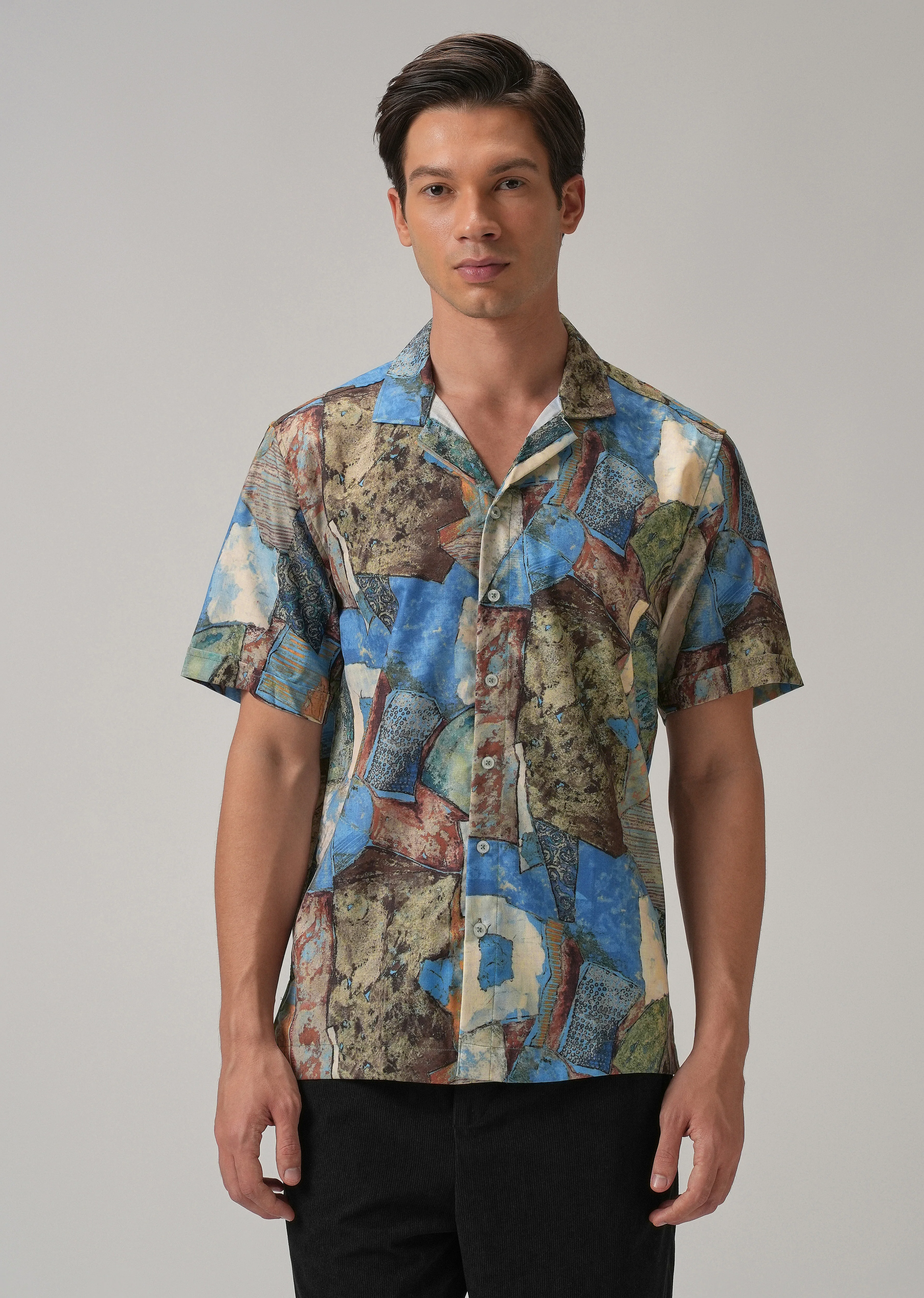Mosaic Blue Half Sleeve Shirt - Image 4