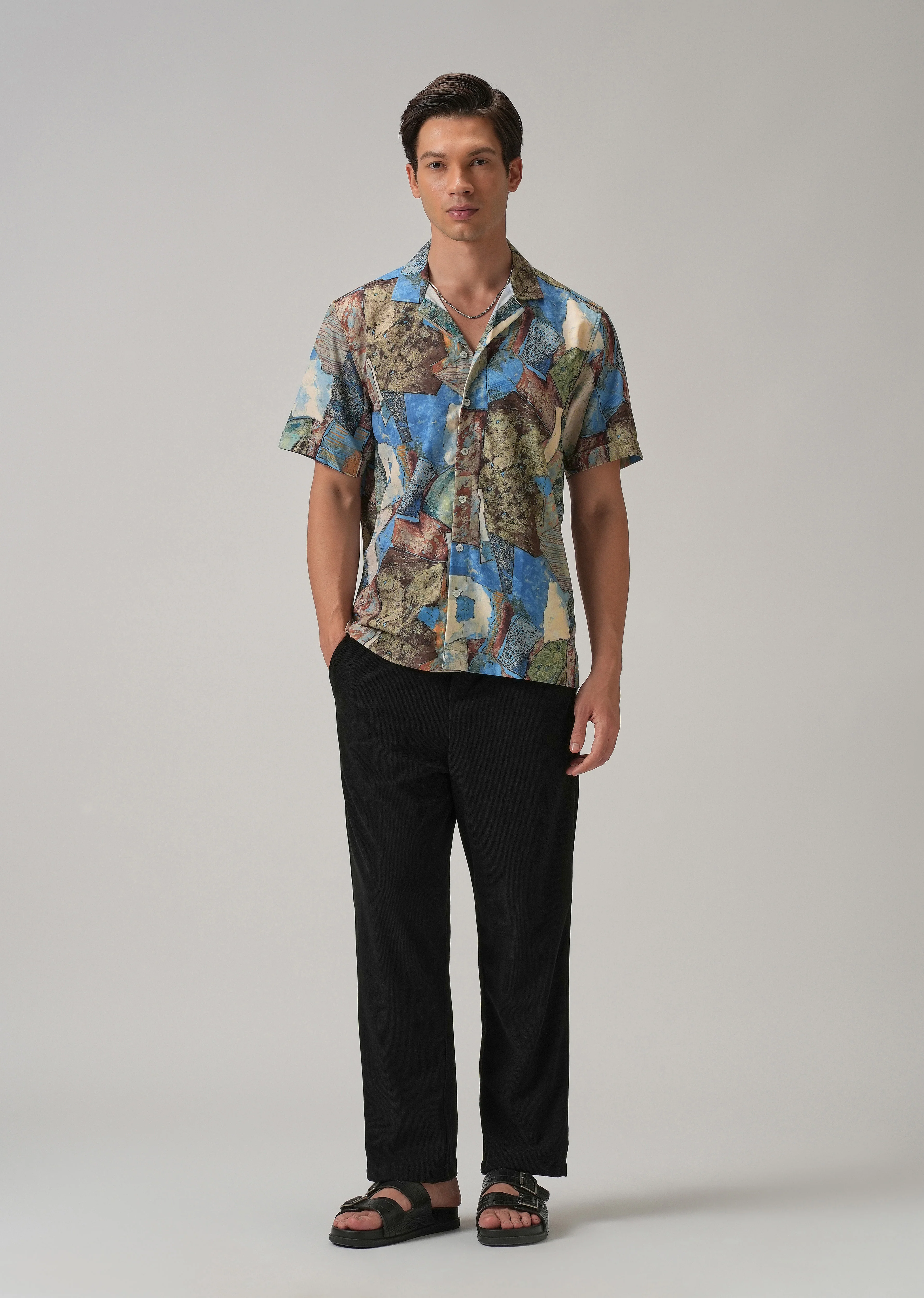 Mosaic Blue Half Sleeve Shirt - Image 6