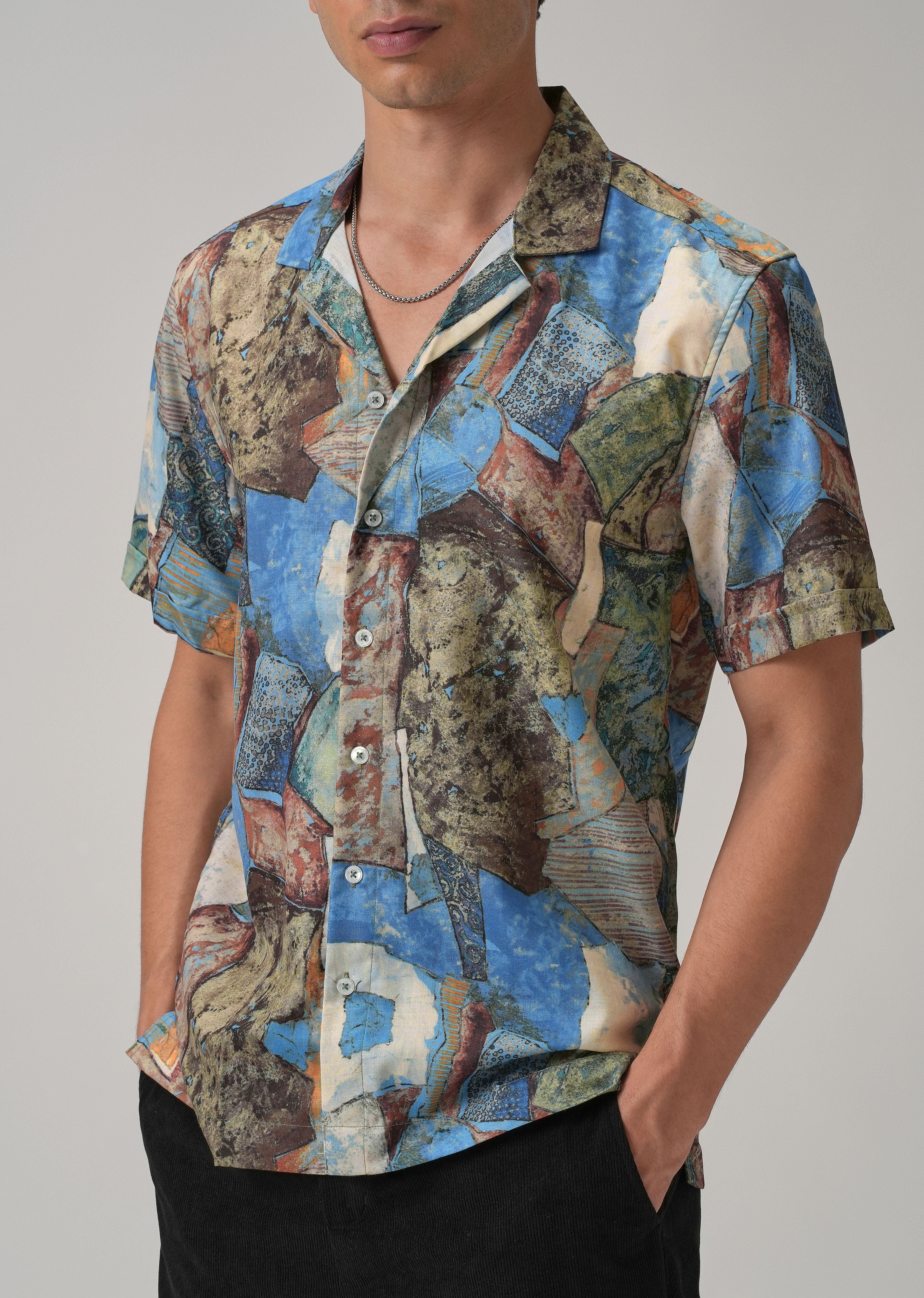 Mosaic Blue Half Sleeve Shirt - Image 7