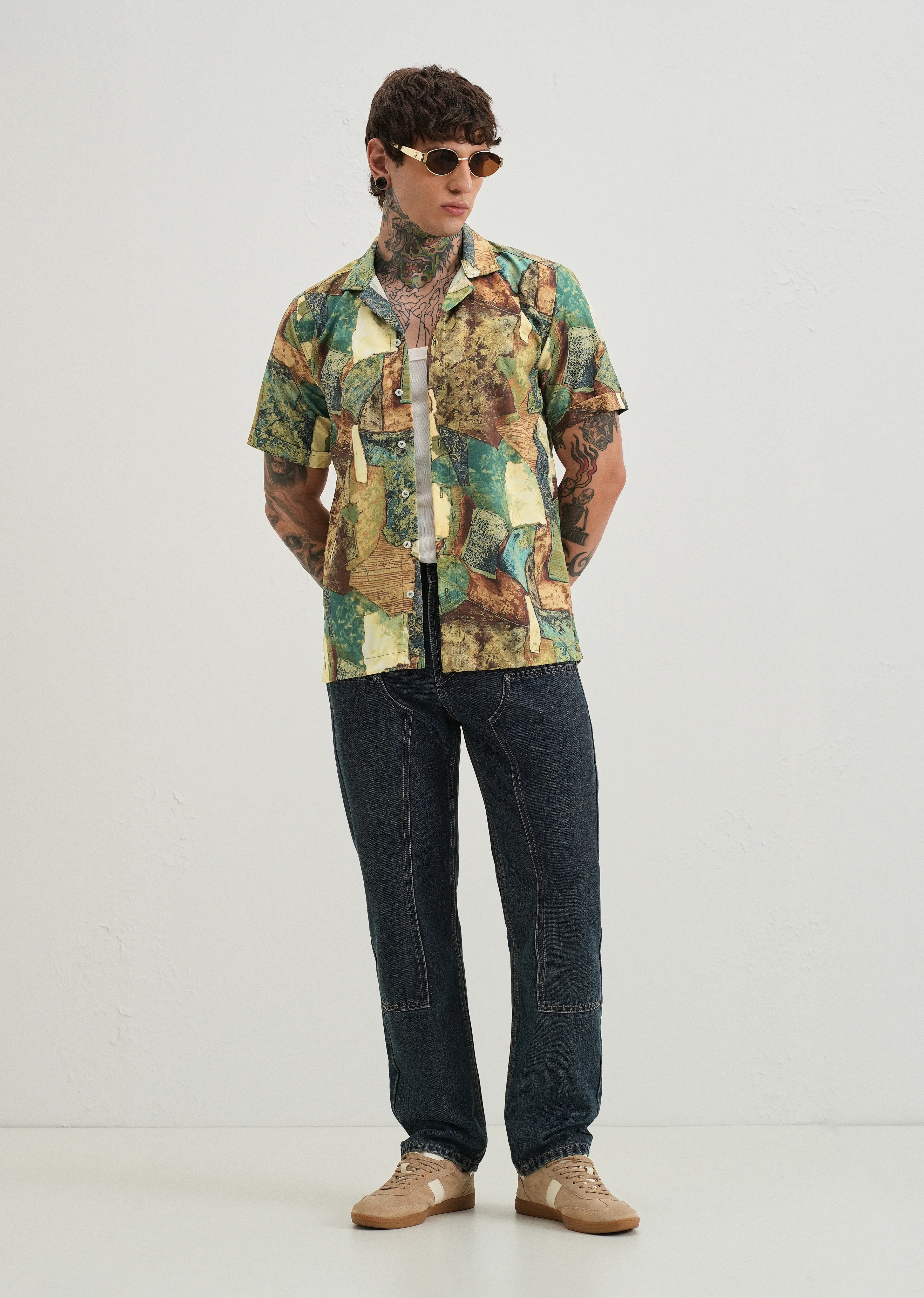 Mosaic Green Half Sleeve Shirt - Image 6