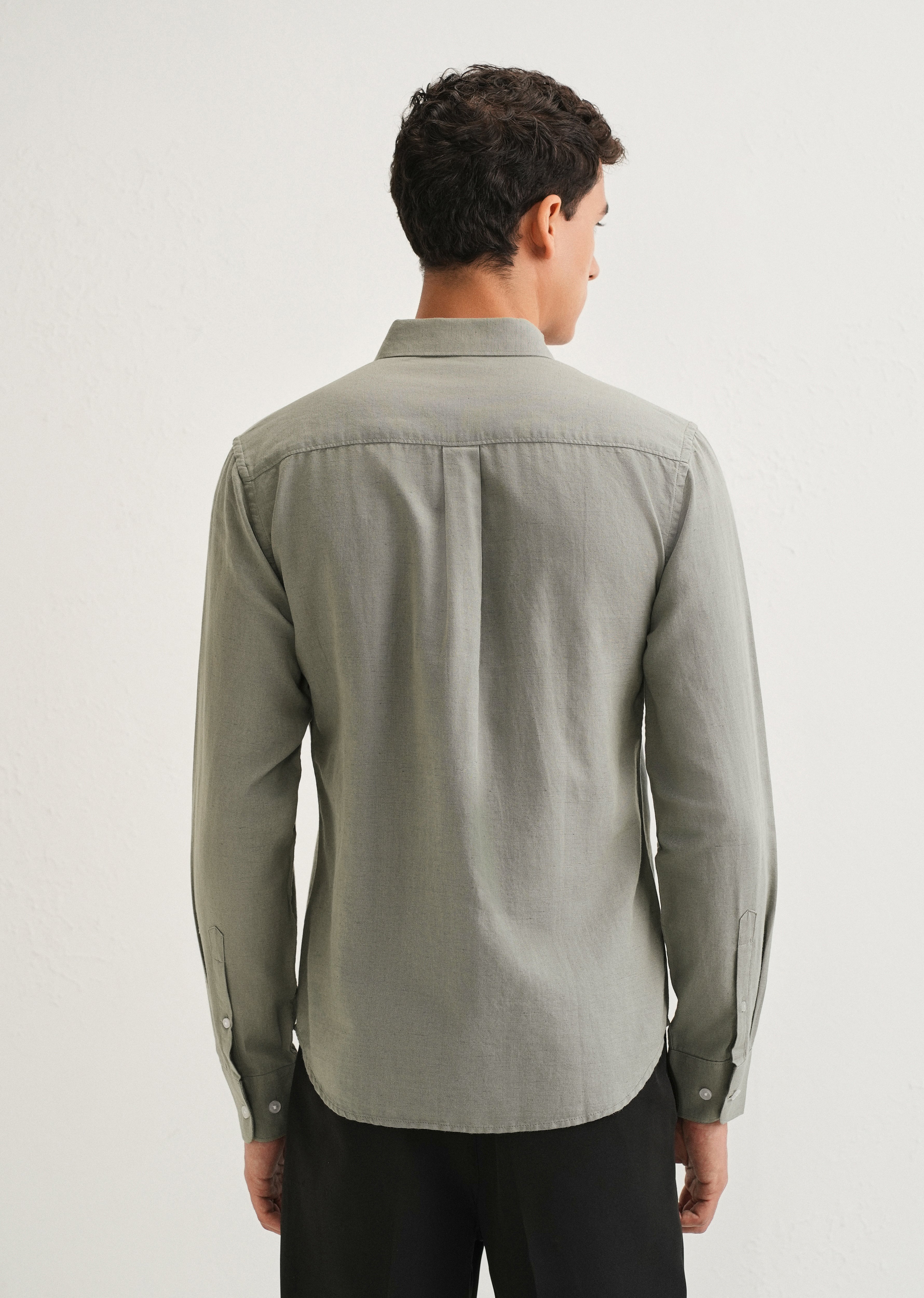 Moss Green Cotton Linen Shirt - Image 2