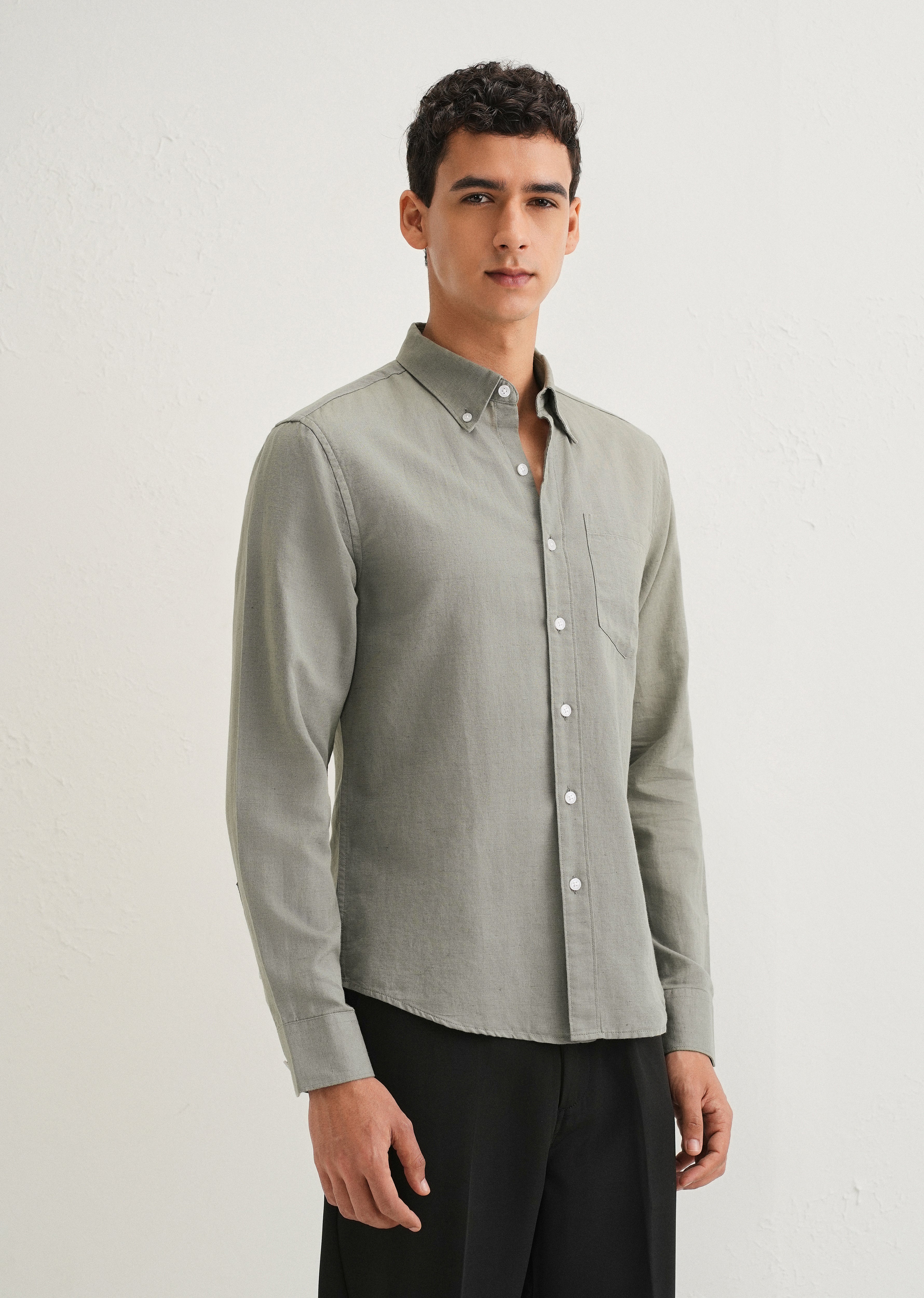 Moss Green Cotton Linen Shirt - Image 4