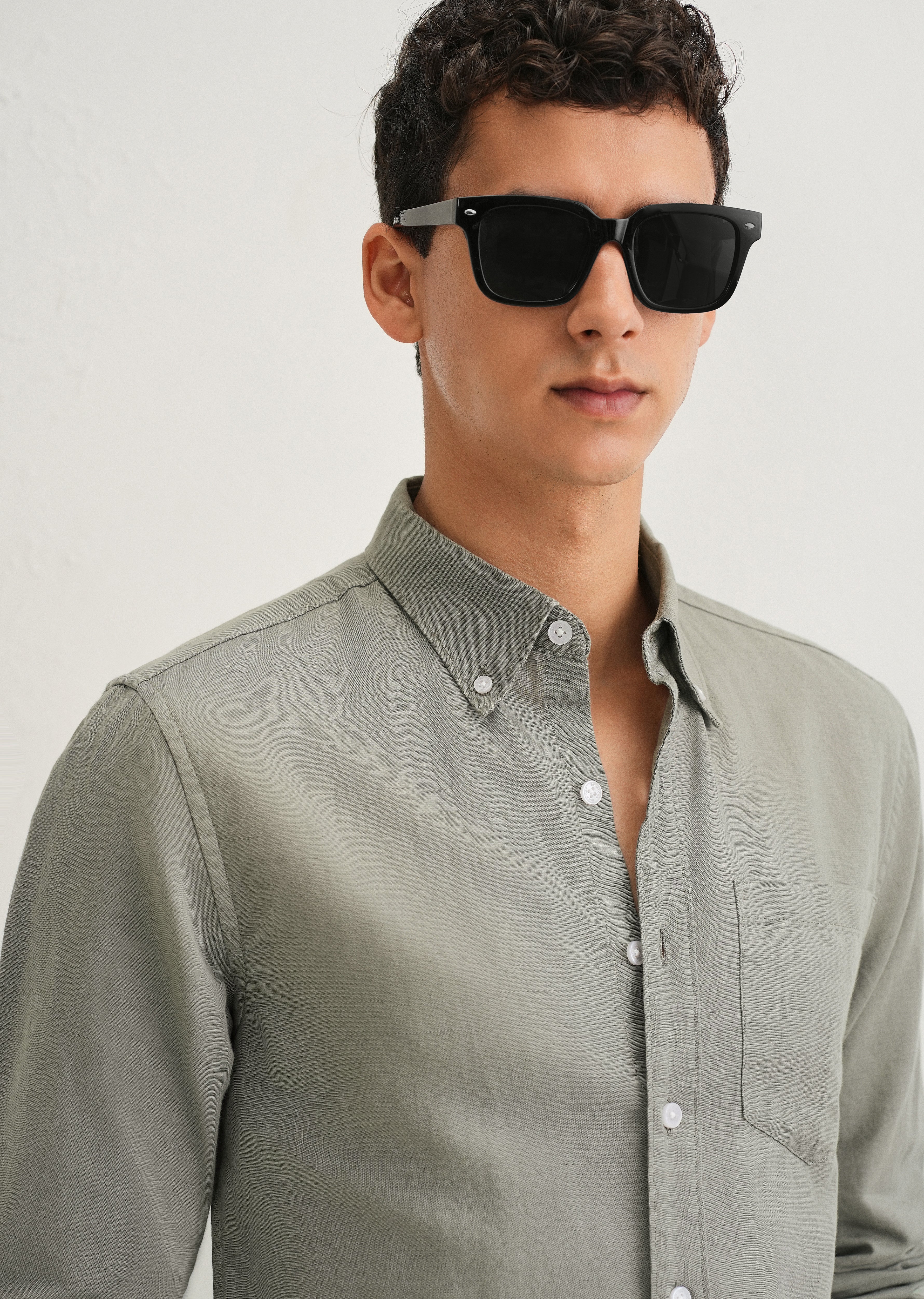 Moss Green Cotton Linen Shirt - Image 5