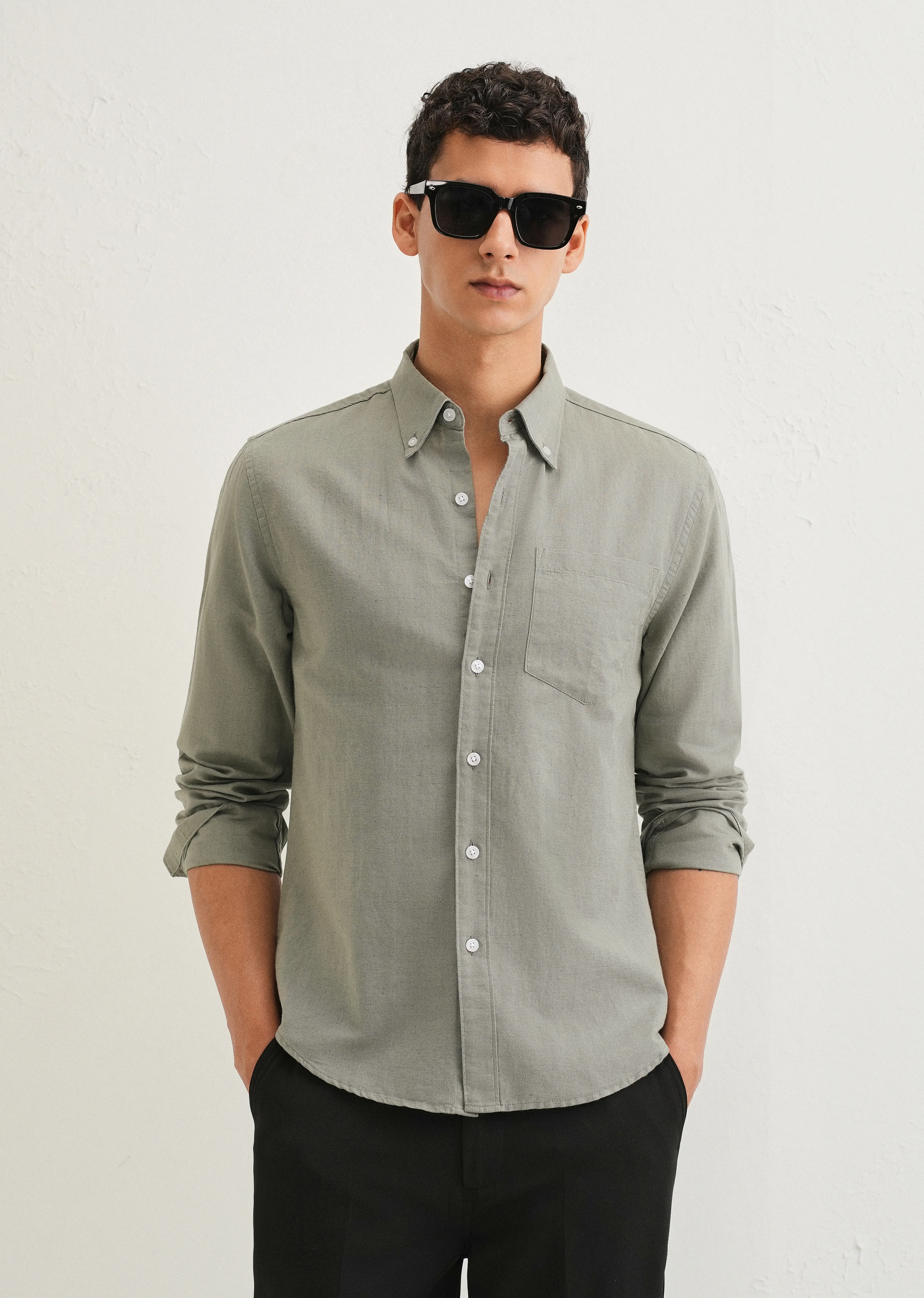 Moss Green Cotton Linen Shirt - Image 7