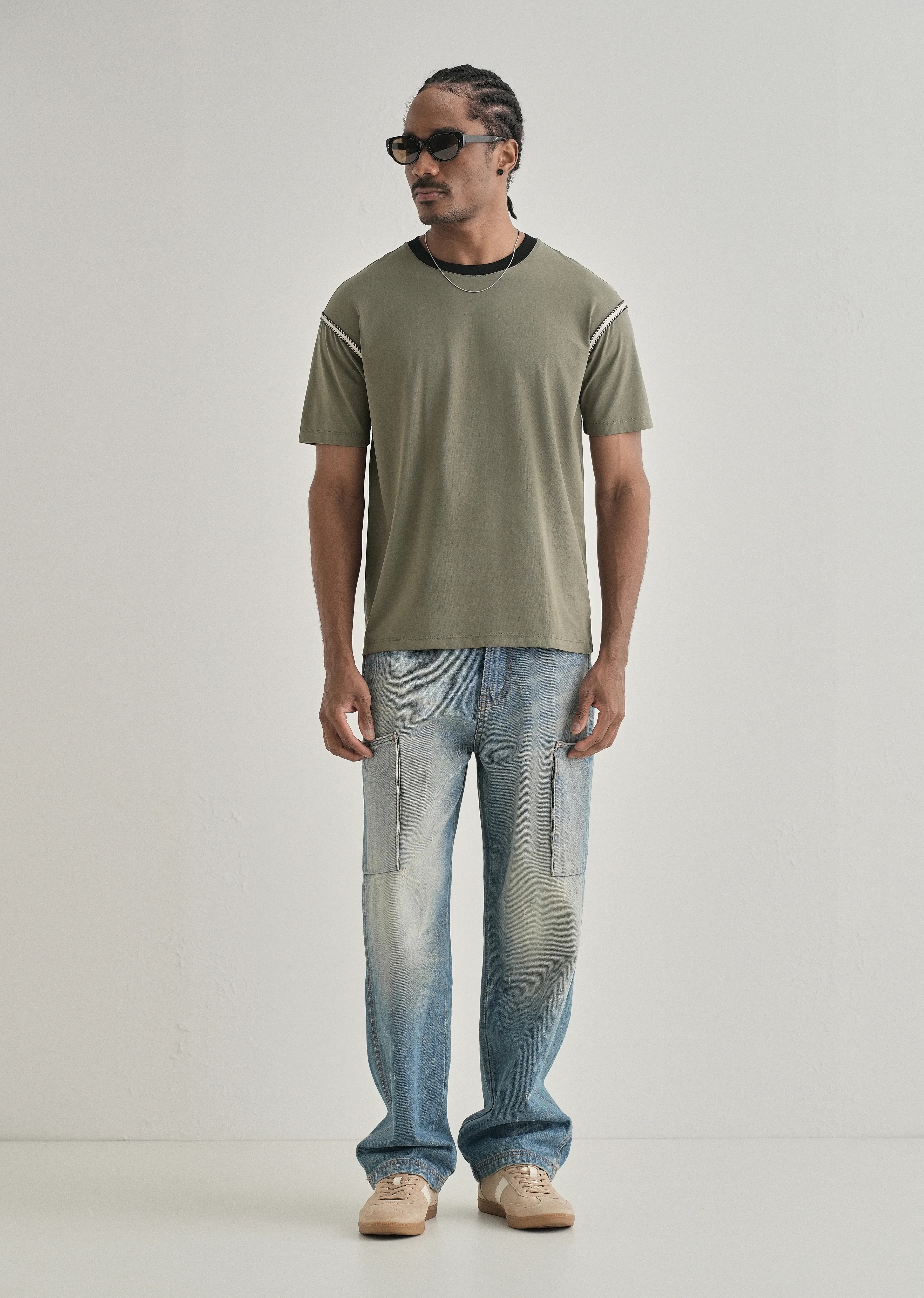 Moss Green Lace Applique T-shirt - Image 6