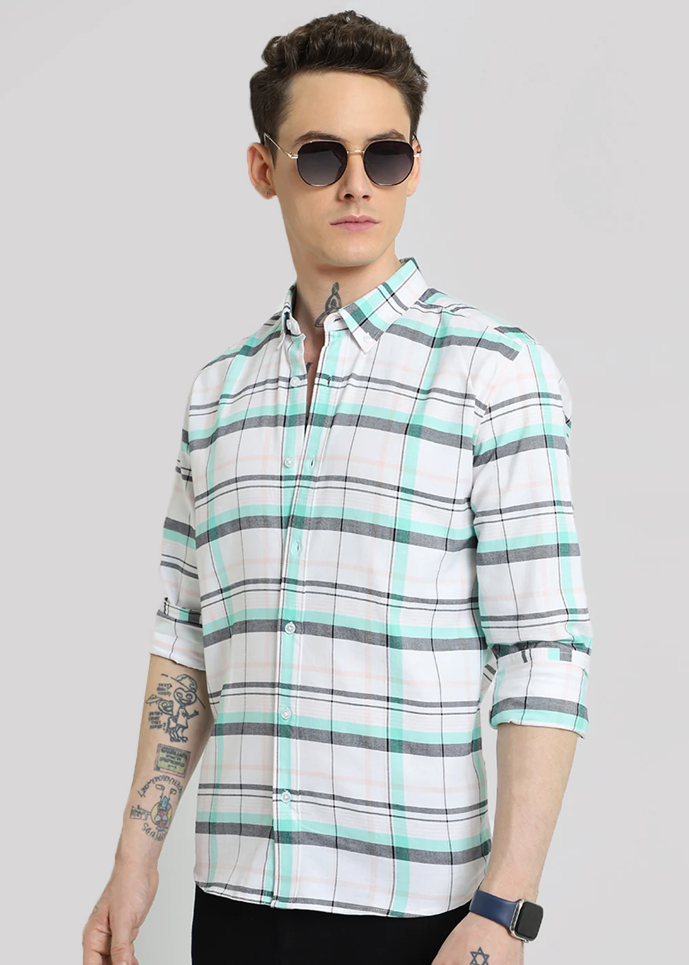 Multi Plaid Oxford Cotton Check Shirt - Image 2