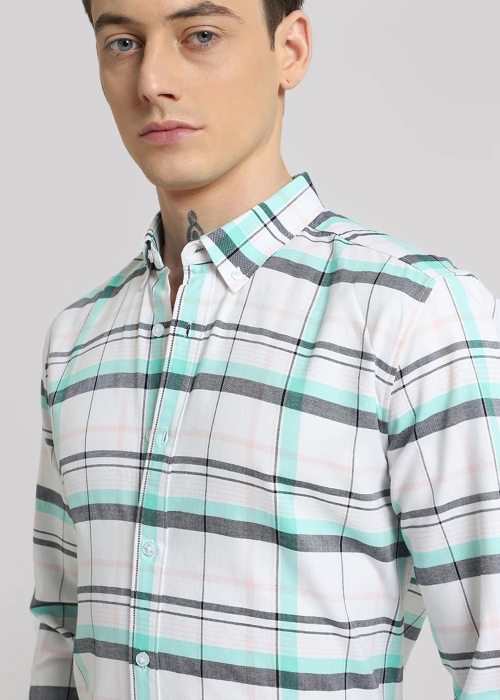 Multi Plaid Oxford Cotton Check Shirt - Image 3