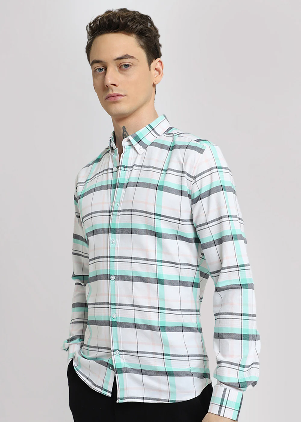 Multi Plaid Oxford Cotton Check Shirt - Image 5