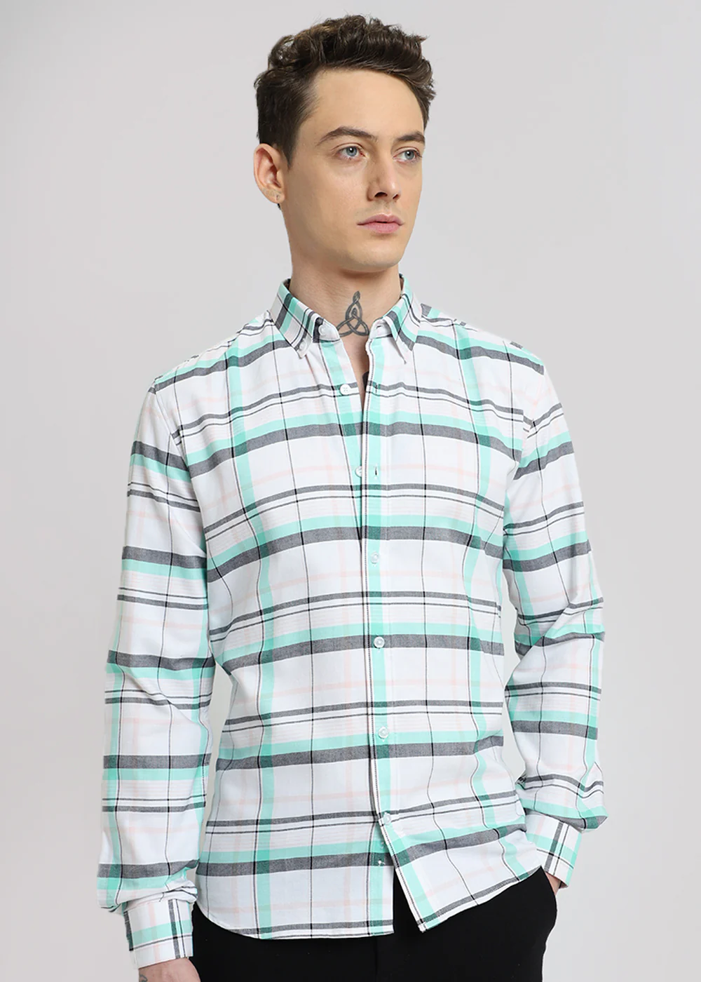 Multi Plaid Oxford Cotton Check Shirt - Image 7