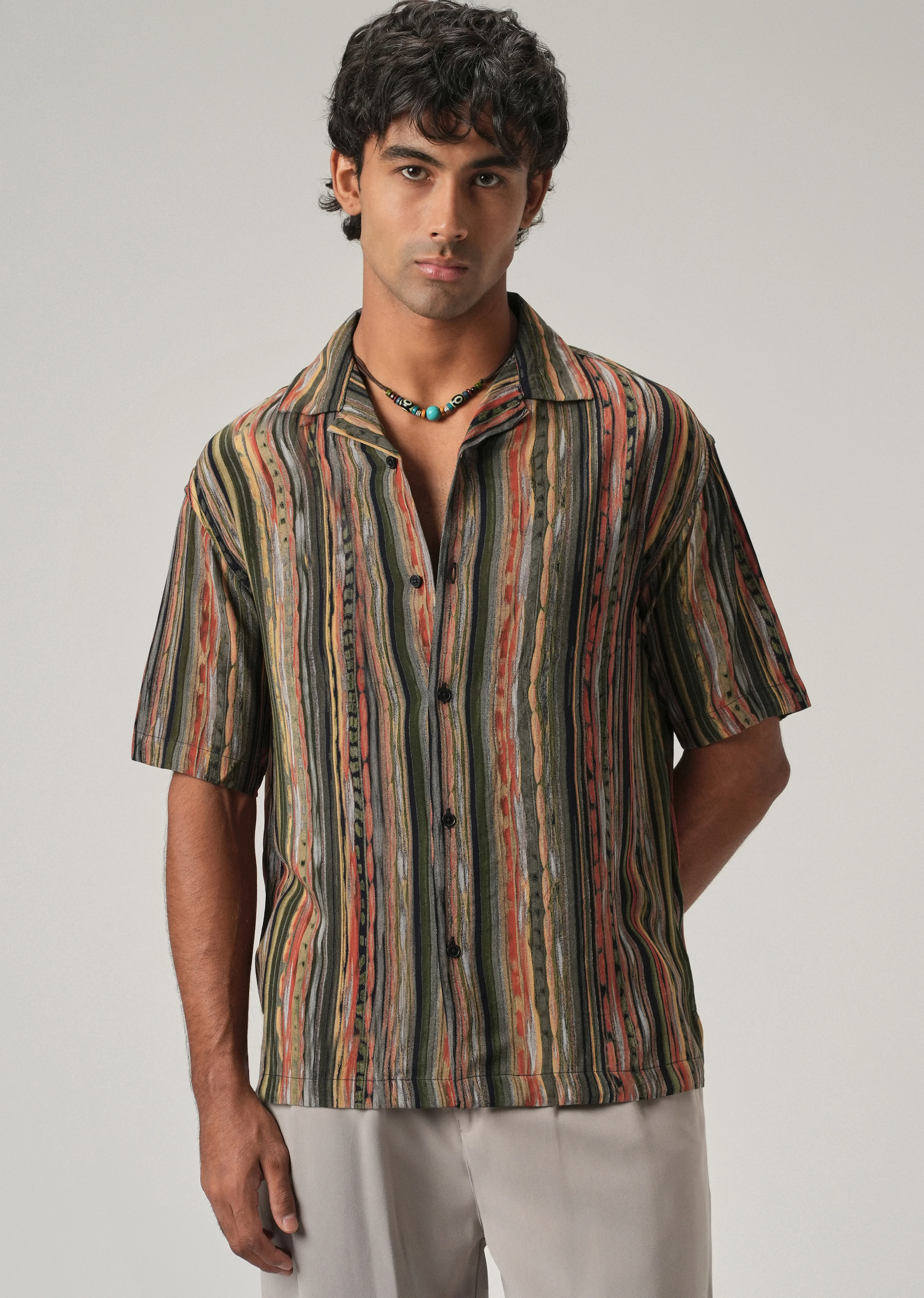 Multi-Stripe Oversized Feather Shirt - Image 7