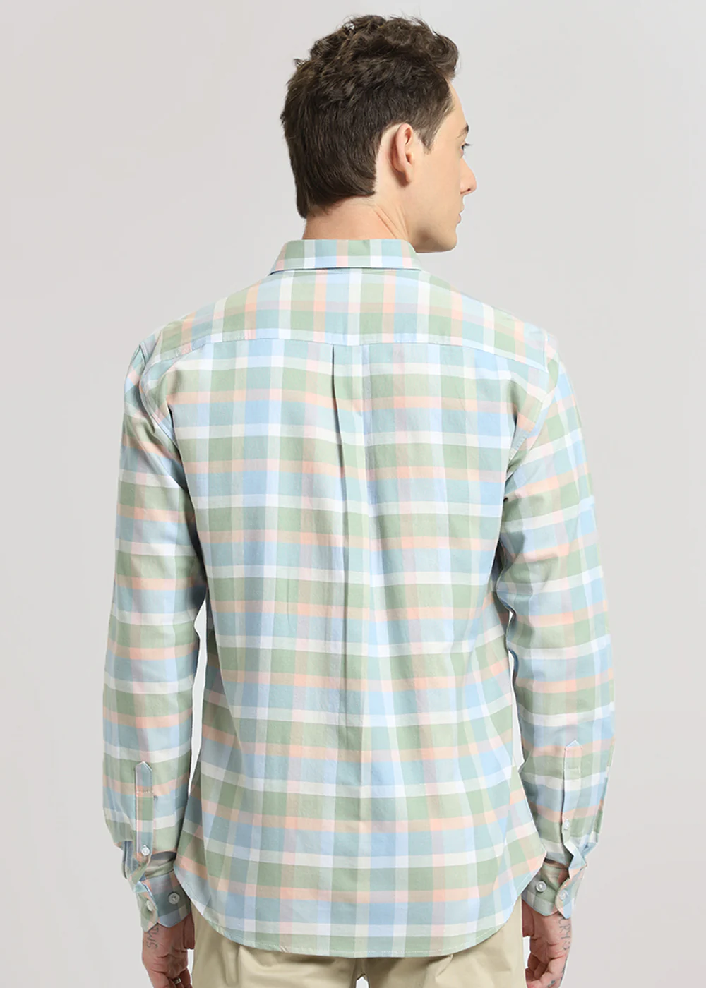 Multicolour Green Oxford Cotton Check Shirt - Image 4