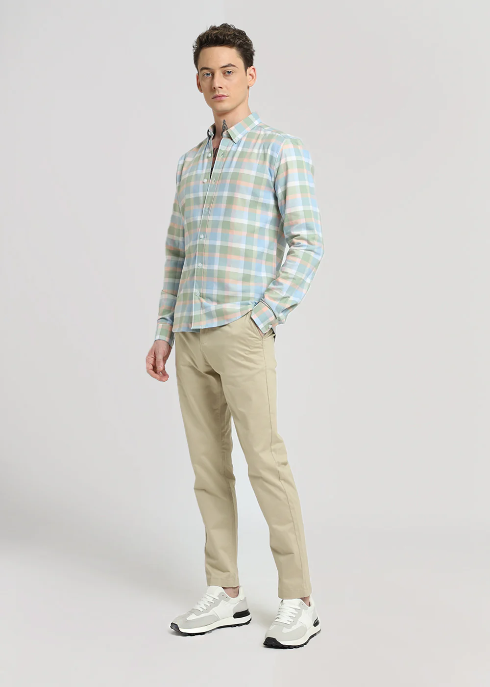 Multicolour Green Oxford Cotton Check Shirt - Image 7
