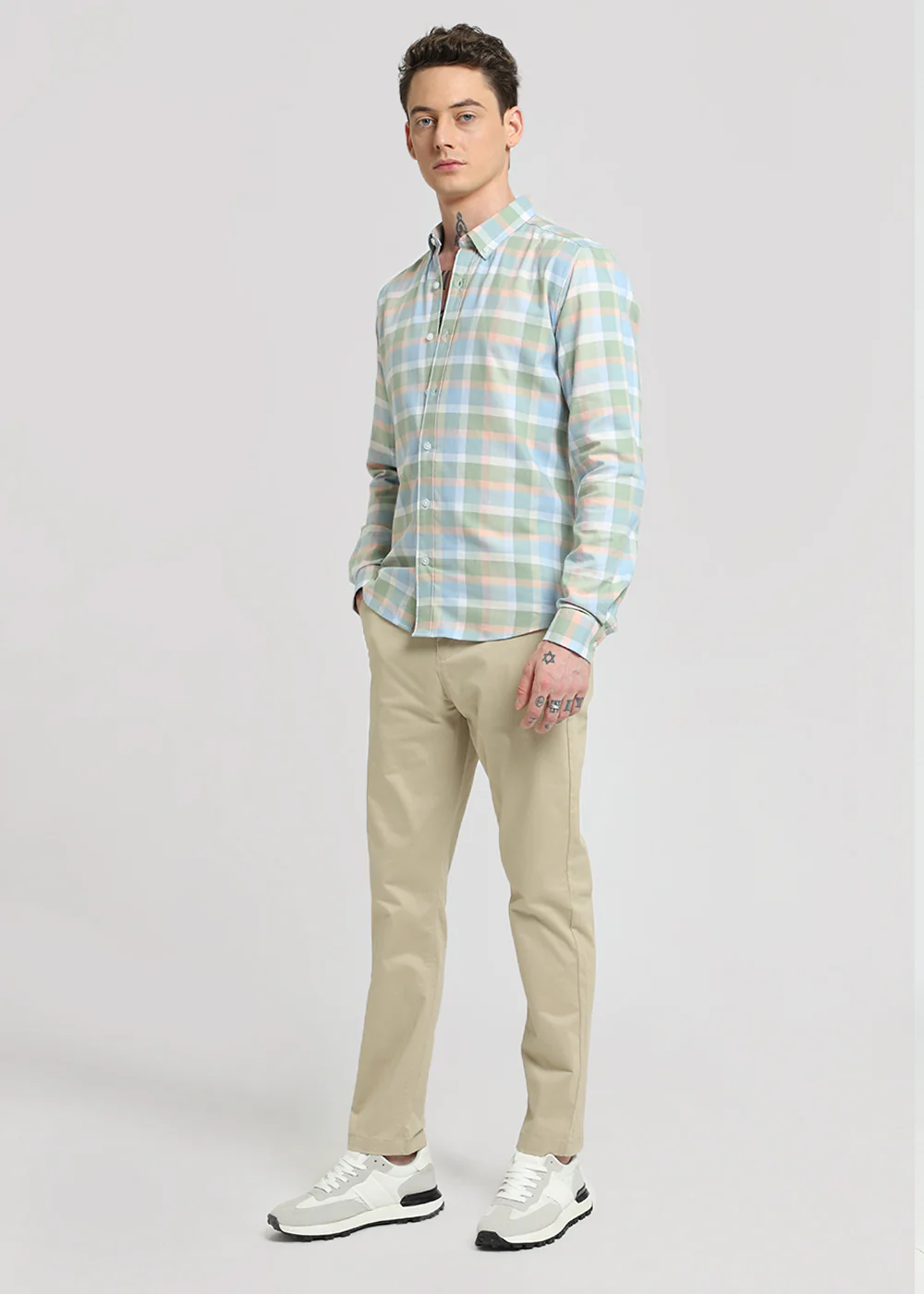 Multicolour Green Oxford Cotton Check Shirt - Image 9