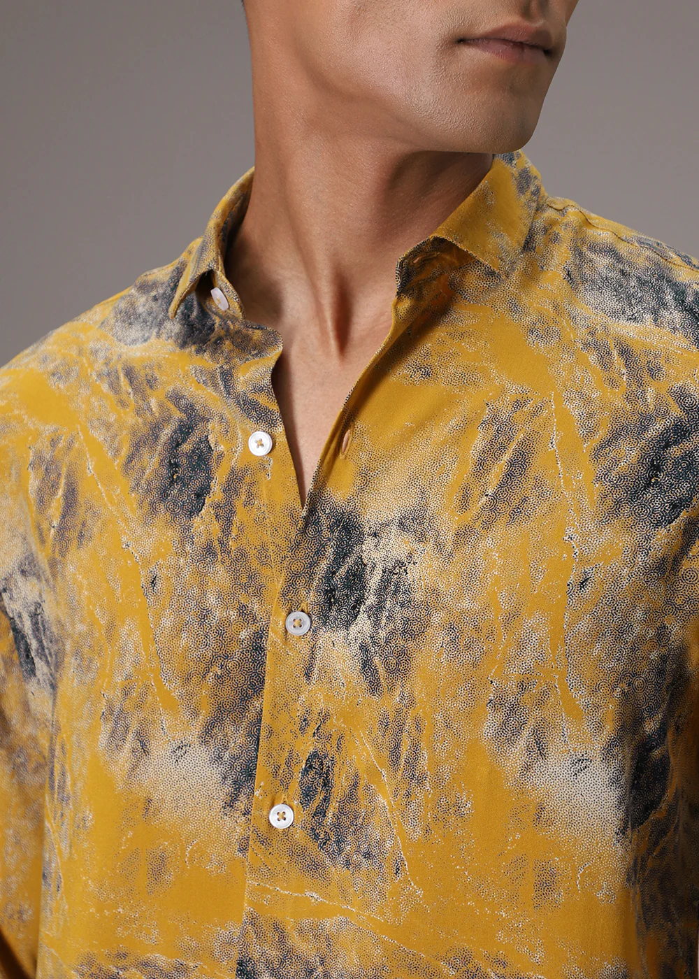 Mustard Abstract Feather Shirt - Image 2