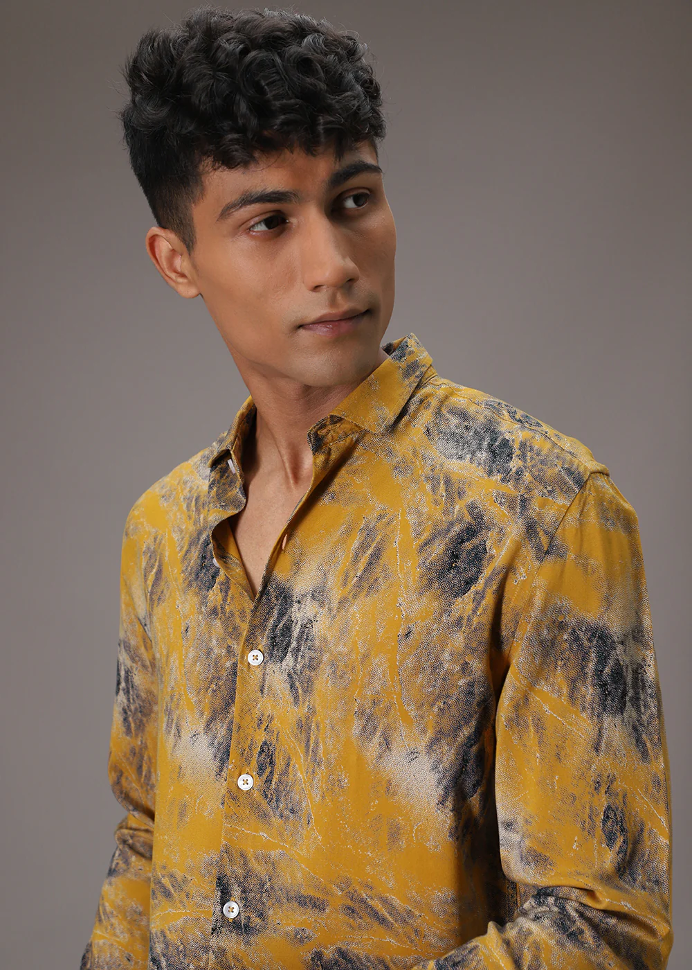 Mustard Abstract Feather Shirt - Image 5