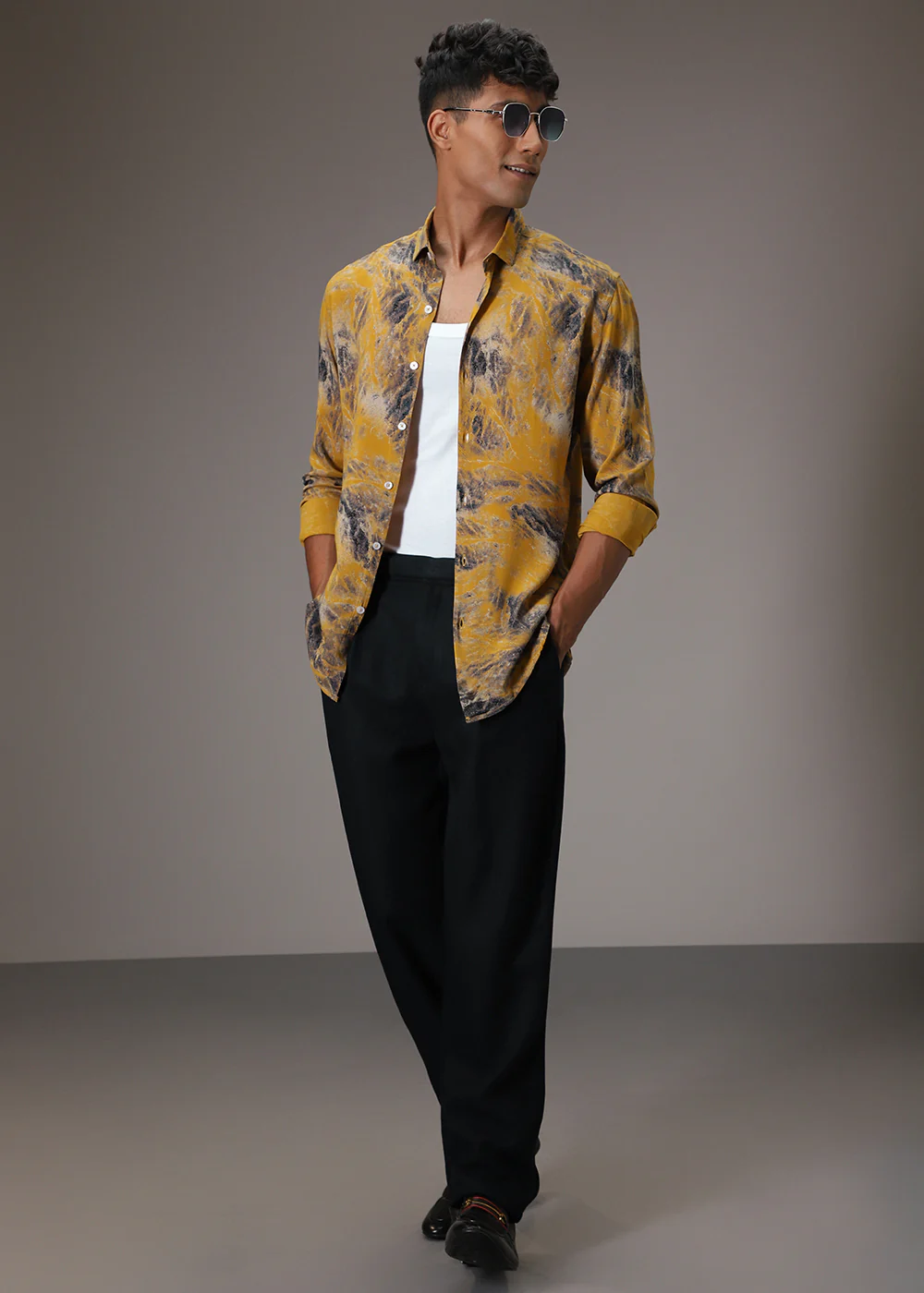 Mustard Abstract Feather Shirt - Image 6