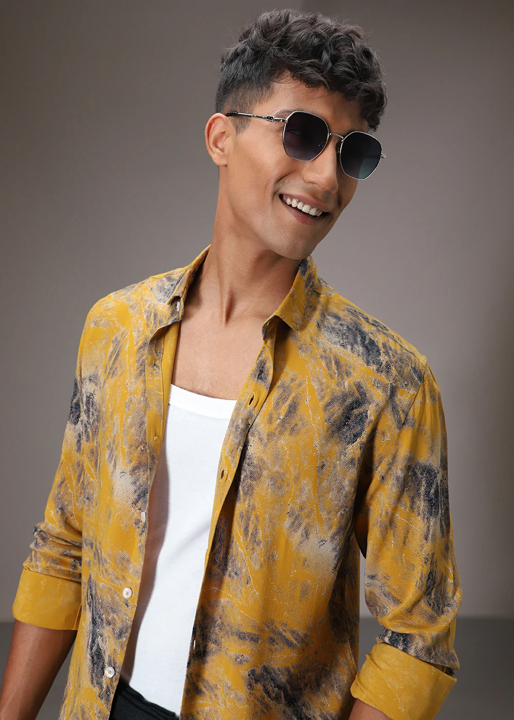Mustard Abstract Feather Shirt - Image 7