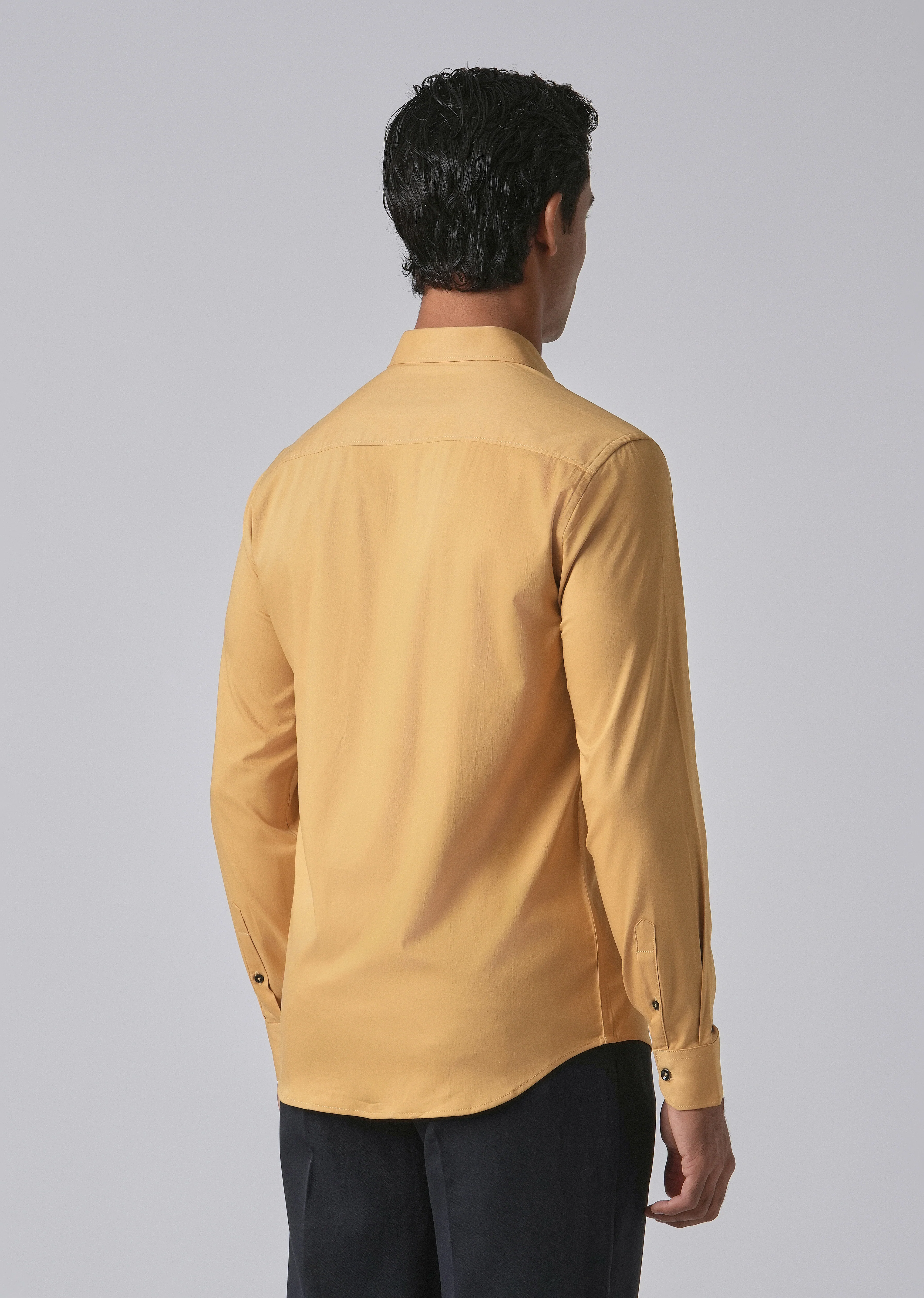 Mustard Cotton Stretch Plain Shirt - Image 2