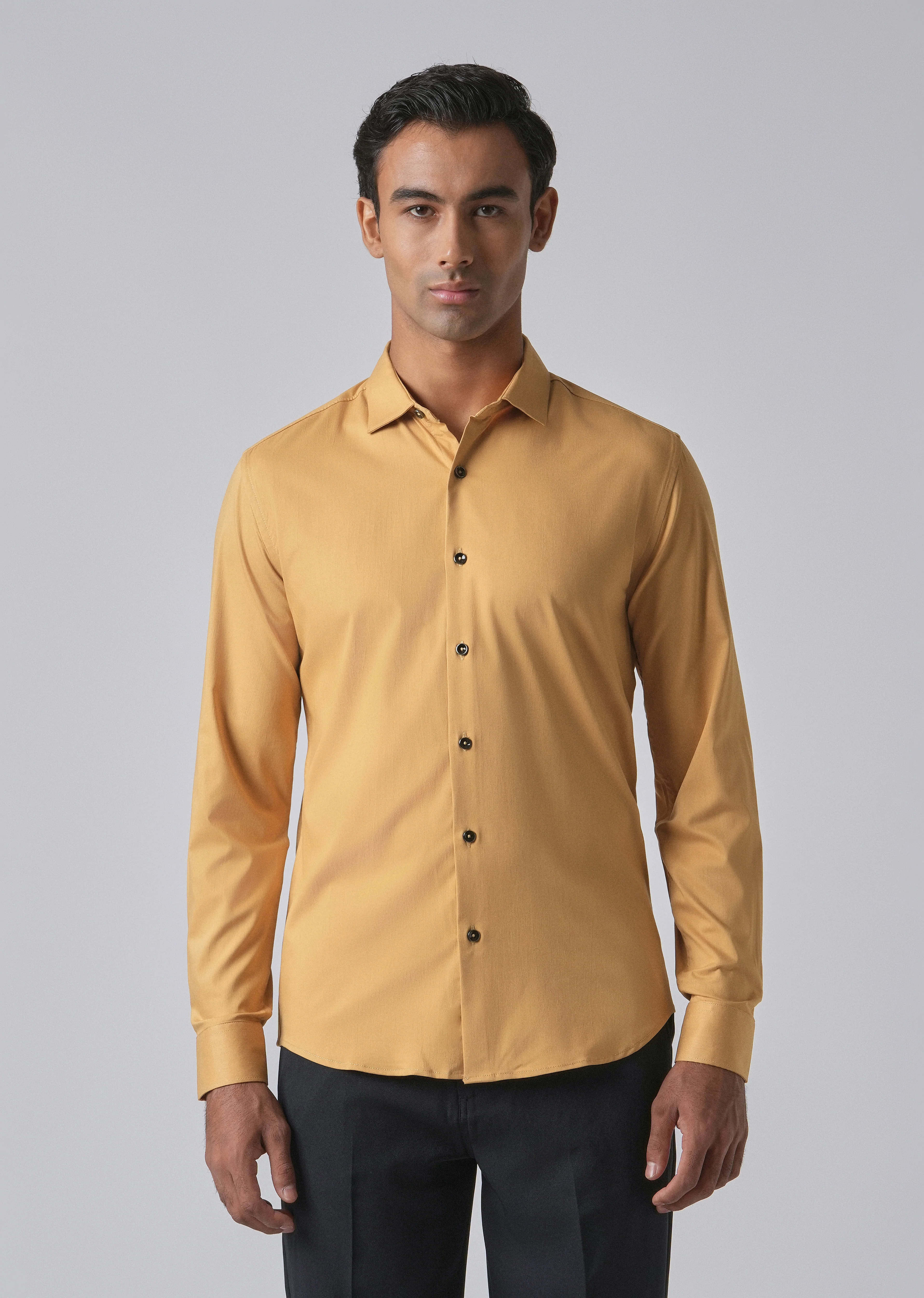 Mustard Cotton Stretch Plain Shirt - Image 3