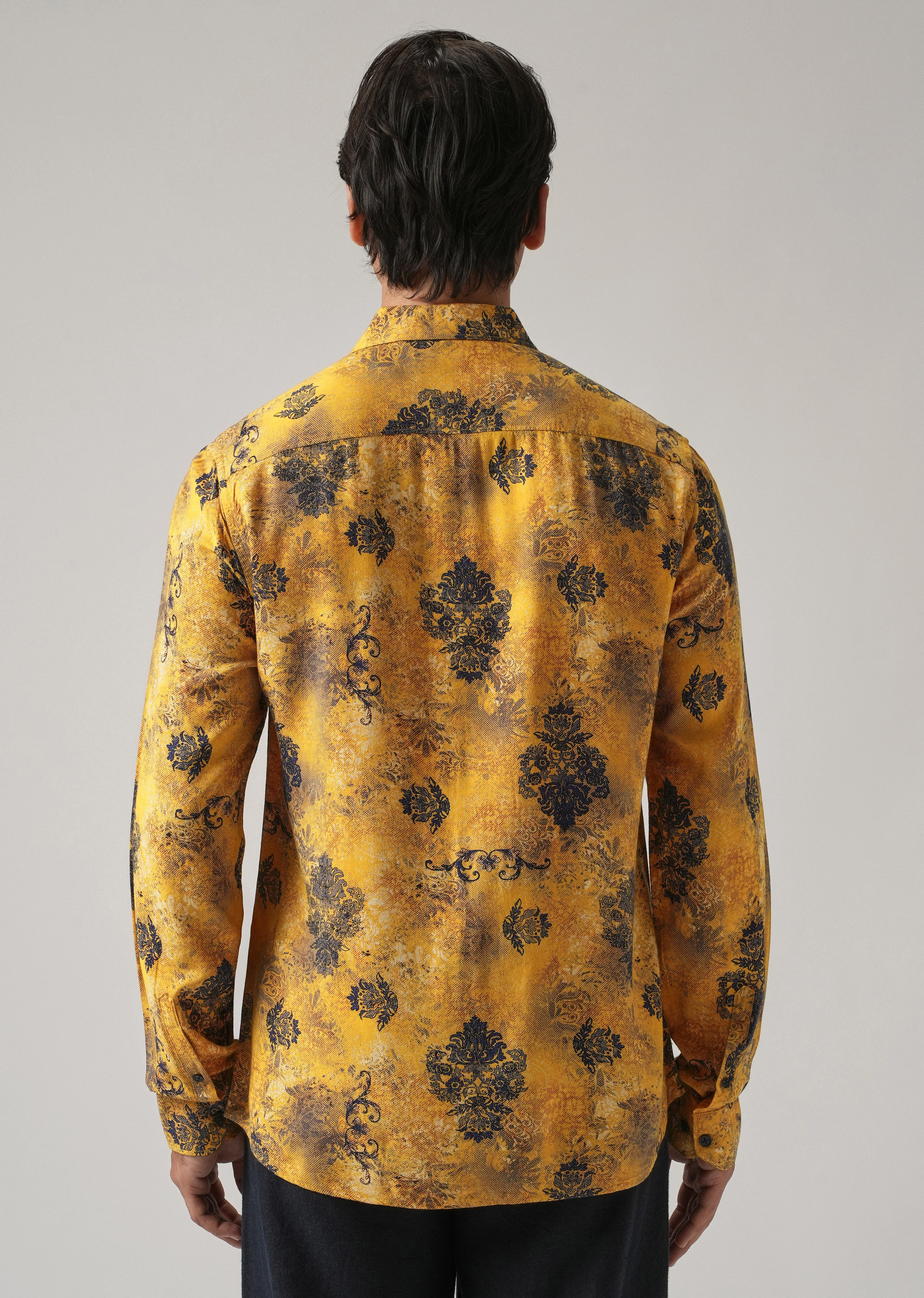 Mustard Floral Print Feather Shirt - Image 2